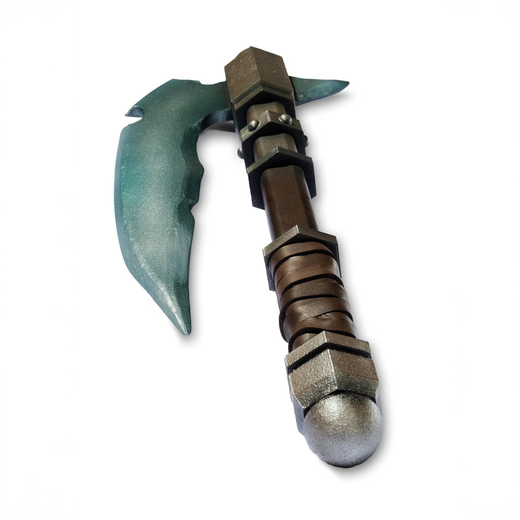 Dwarven Axe, Fantasy Battle Axe – Handcrafted Tribal Weapon – Wooden Prop for Dark-Armored Warriors