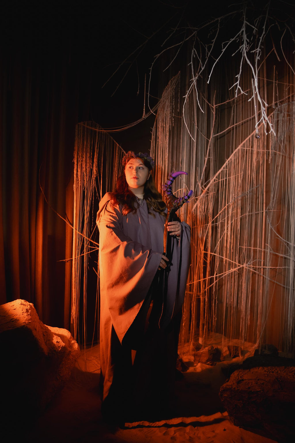 Purple Crescent Moon Staff – Druid Cosplay Wand, Lunar Rod, Witchcraft and Magic, Mystic Wizardry, Wiccan Rod, Costume Accessories, Alder