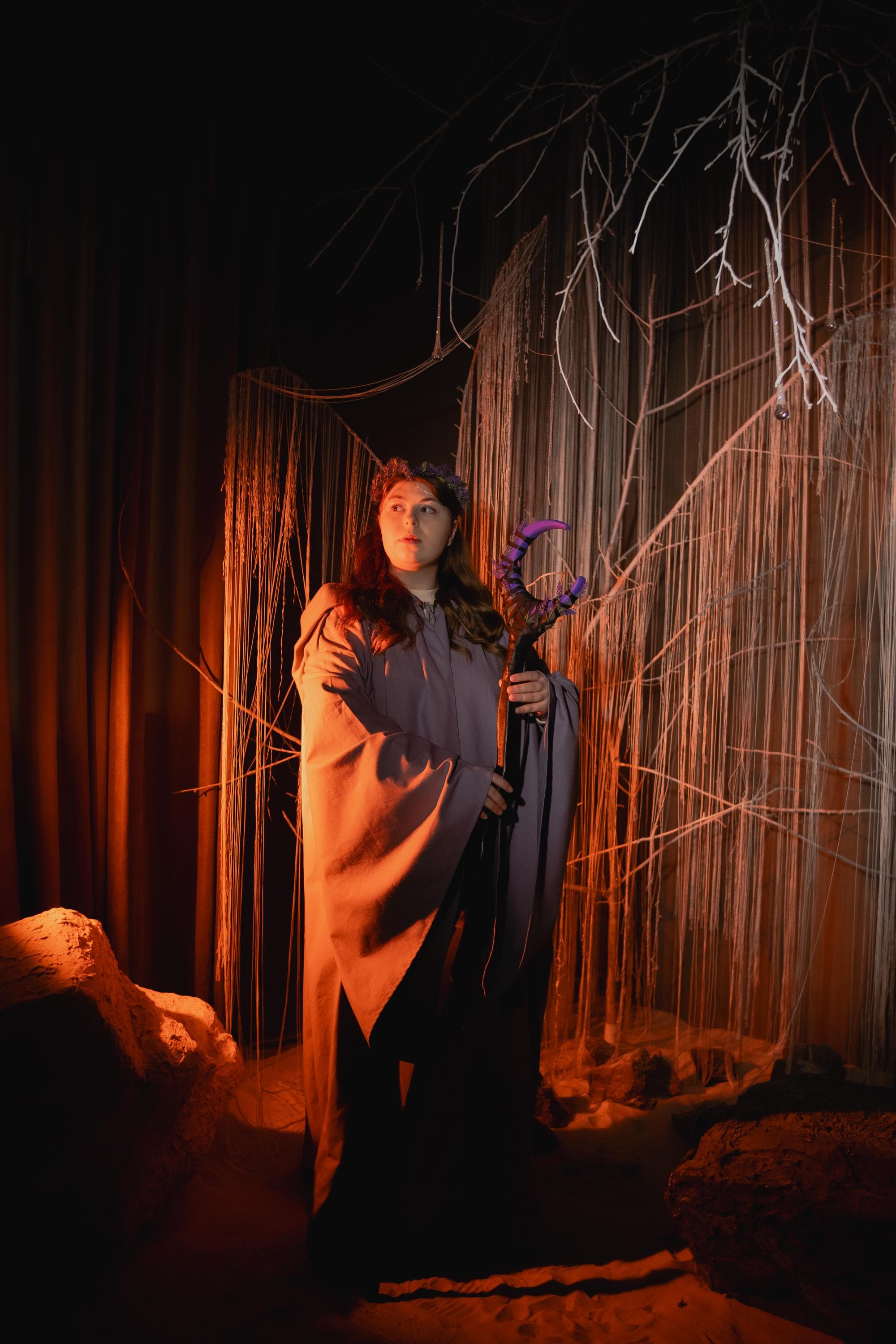 Purple Crescent Moon Staff – Druid Cosplay Wand, Lunar Rod, Witchcraft and Magic, Mystic Wizardry, Wiccan Rod, Costume Accessories, Alder