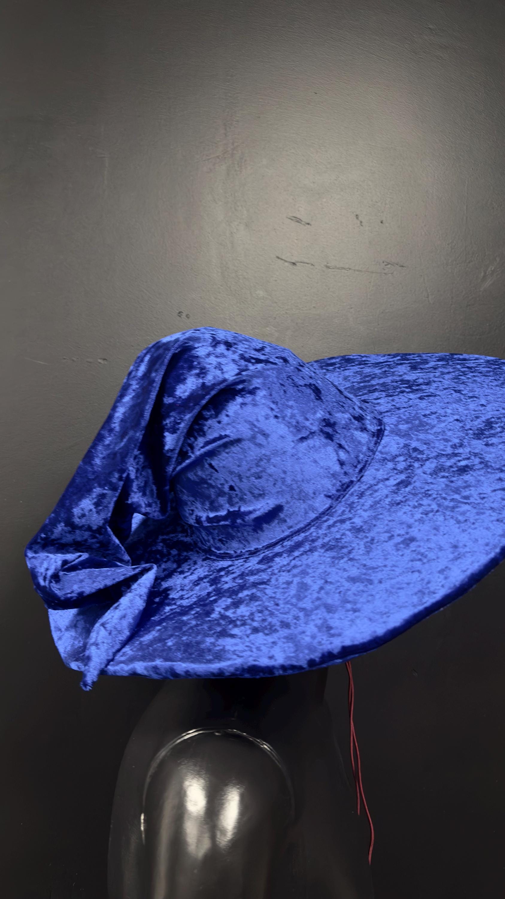 Blue Crushed Velvet Wizard Hat – Handmade Fantasy Hat, Medieval Renaissance Cosplay, Elven Costume Accessory, Custom Magic Hat