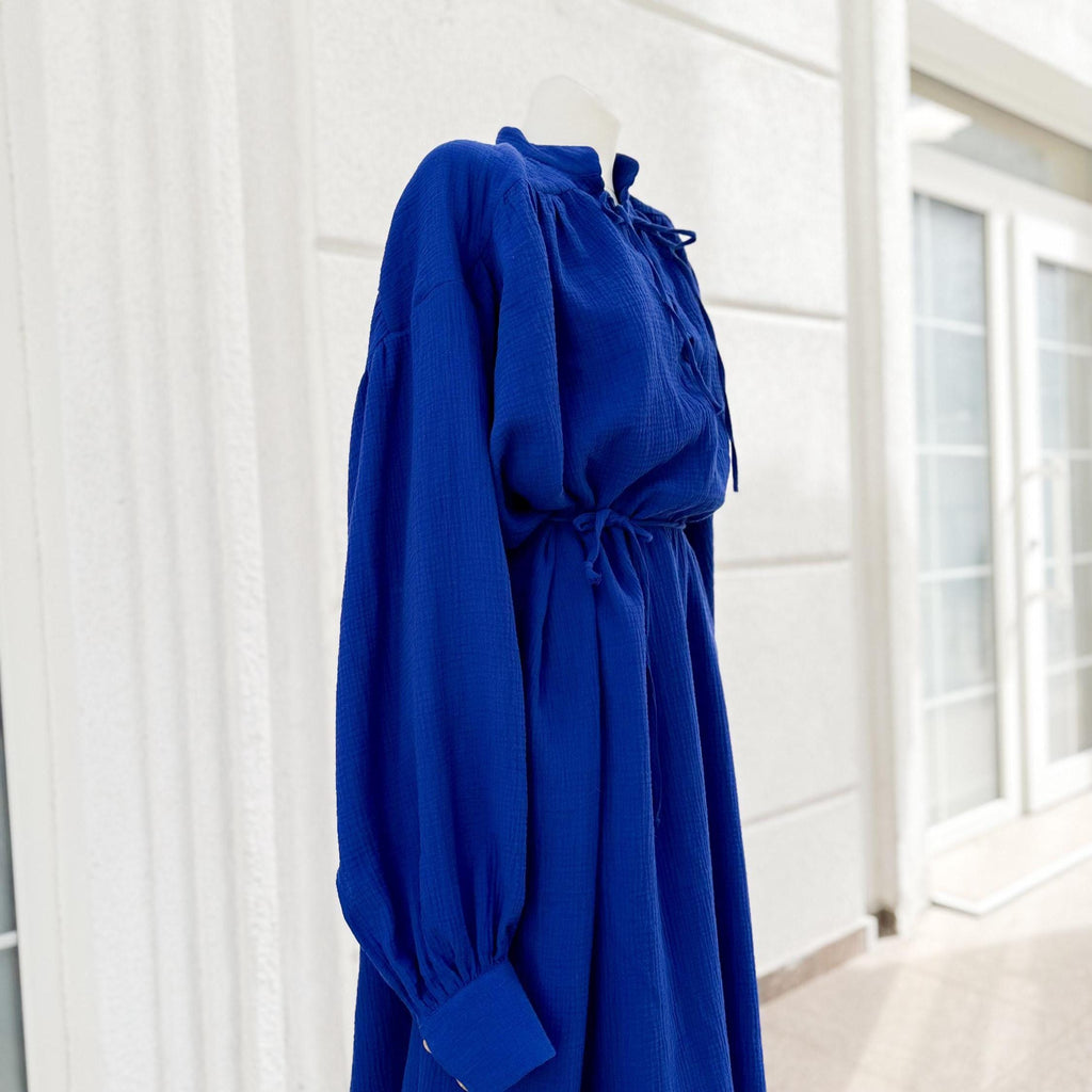Royal Blue Medieval Tunic – Fantasy Linen Dress for Elf or Mage, Handmade Renaissance Gown, Blue Wizard Outfit