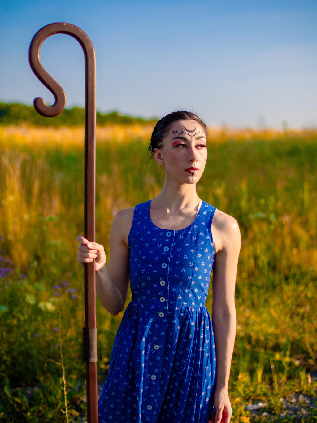 The Shepherd’s Staff of Harmony – Cosplay Wooden Walking Stick, Rustic Forest Decor, Natural Woodcraft