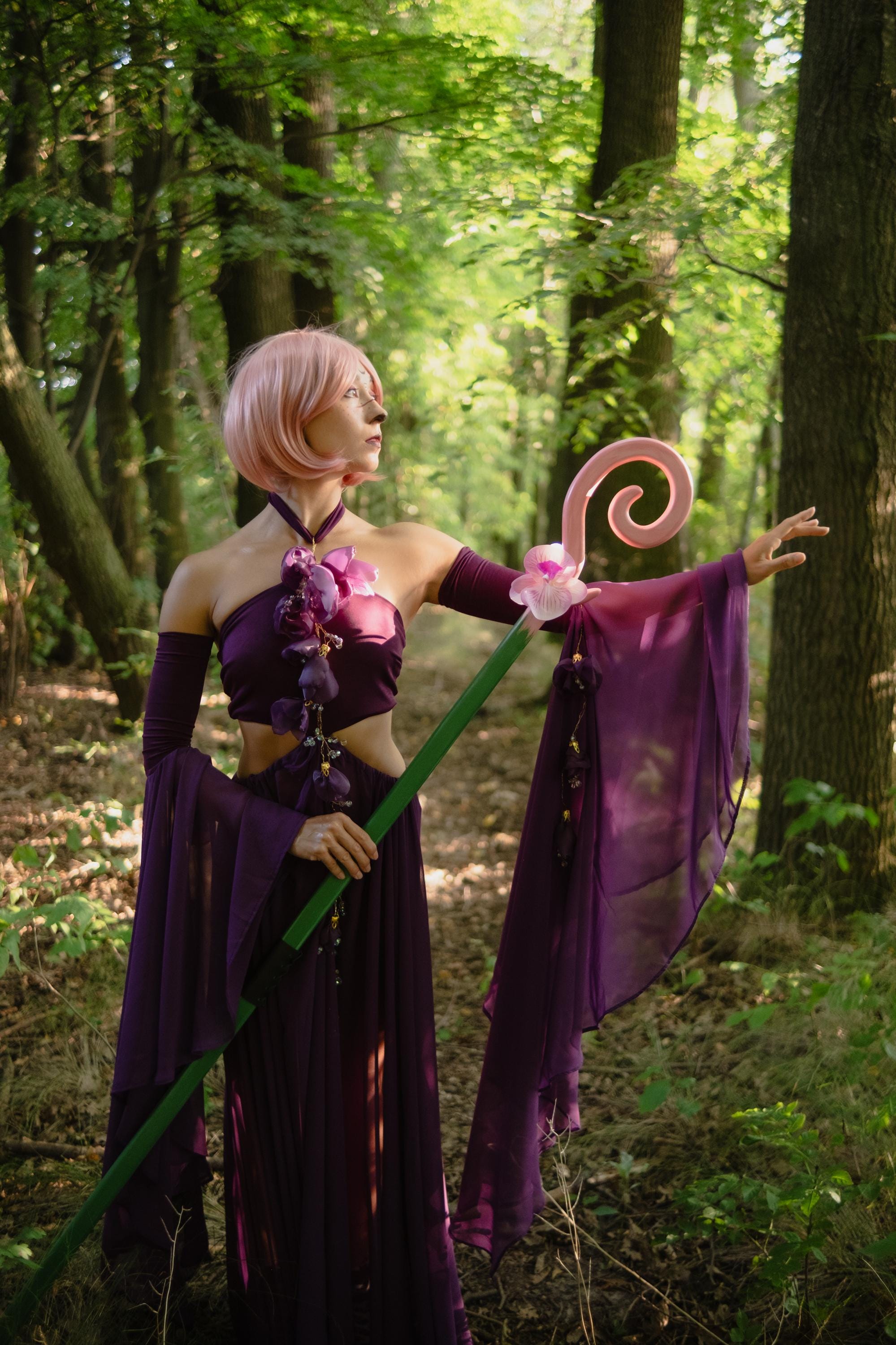 Cosplay Staff – "Orchid Blossom " Pink Wooden Wizard Prop Fantasy Roleplay, Mage or Sorcerer Costume, Witch, Fairy or Elf