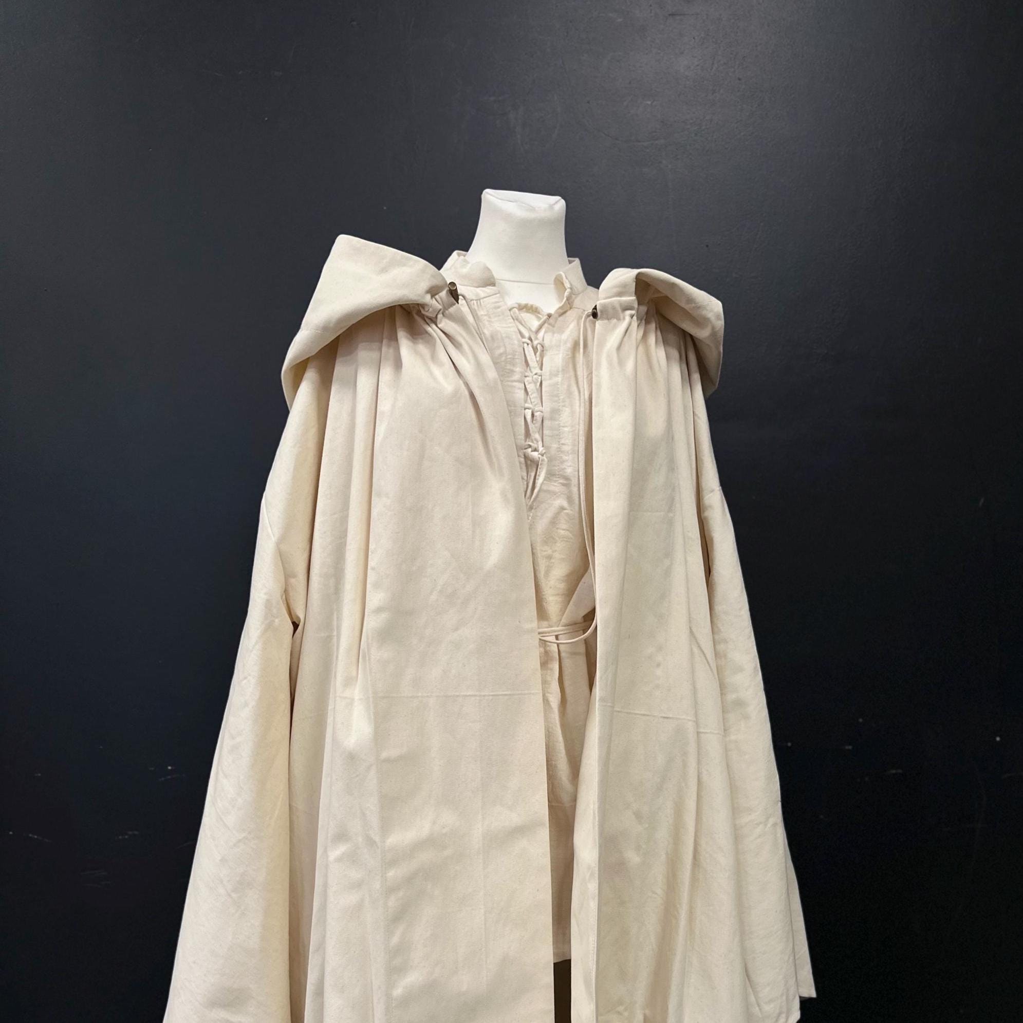 Buttercream Breeze Set – Ivory Light Ensemble, Ivory Cloak and Muslin Unisex Tunic – Elven Priestess Outfit, Renaissance Clothing