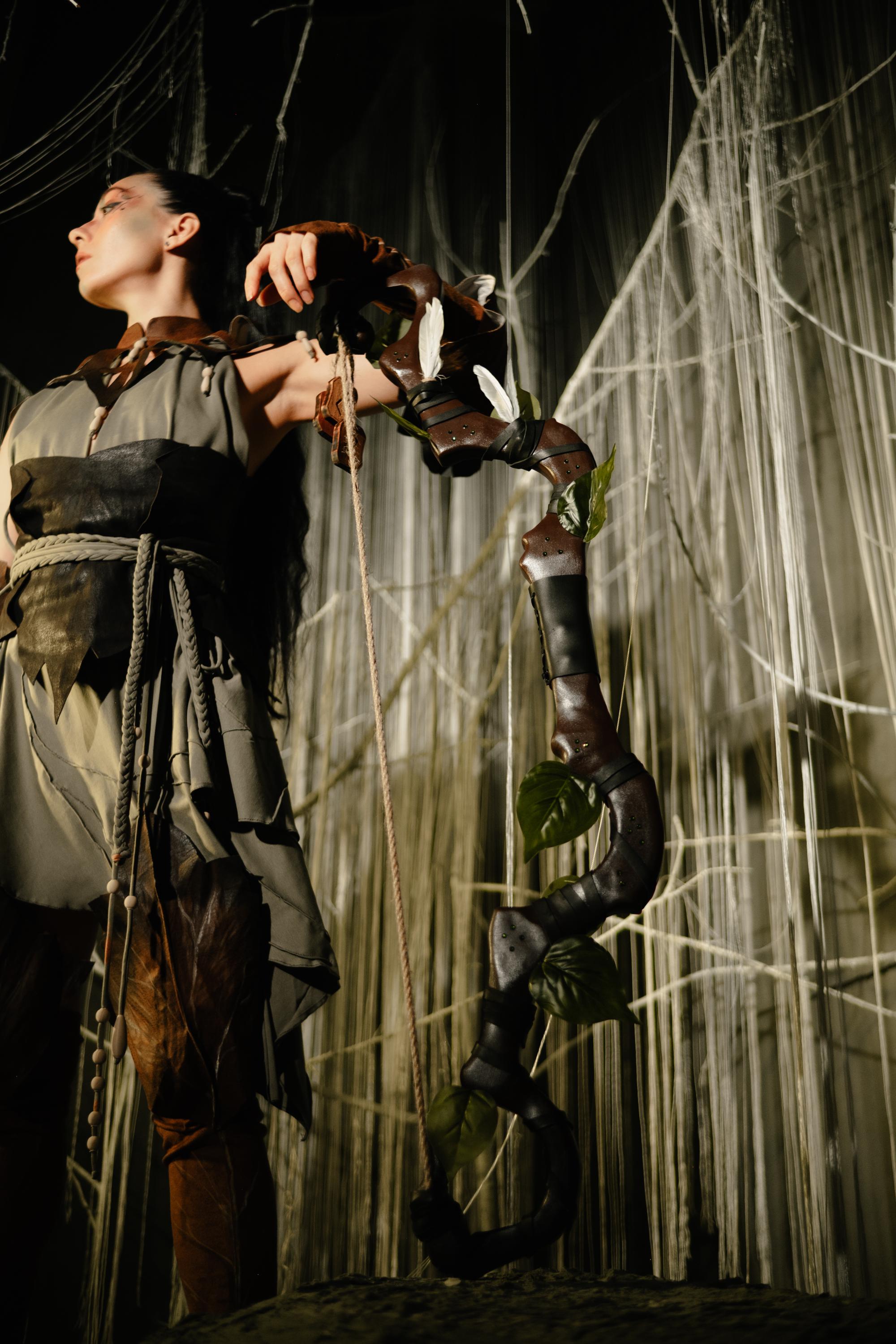 The Forest Bow – Whispering Wood, Wooden Fantasy Bow for Cosplay, Elven Handmade Art, Pixie Forest Prop, Mythical Woodland Accessory