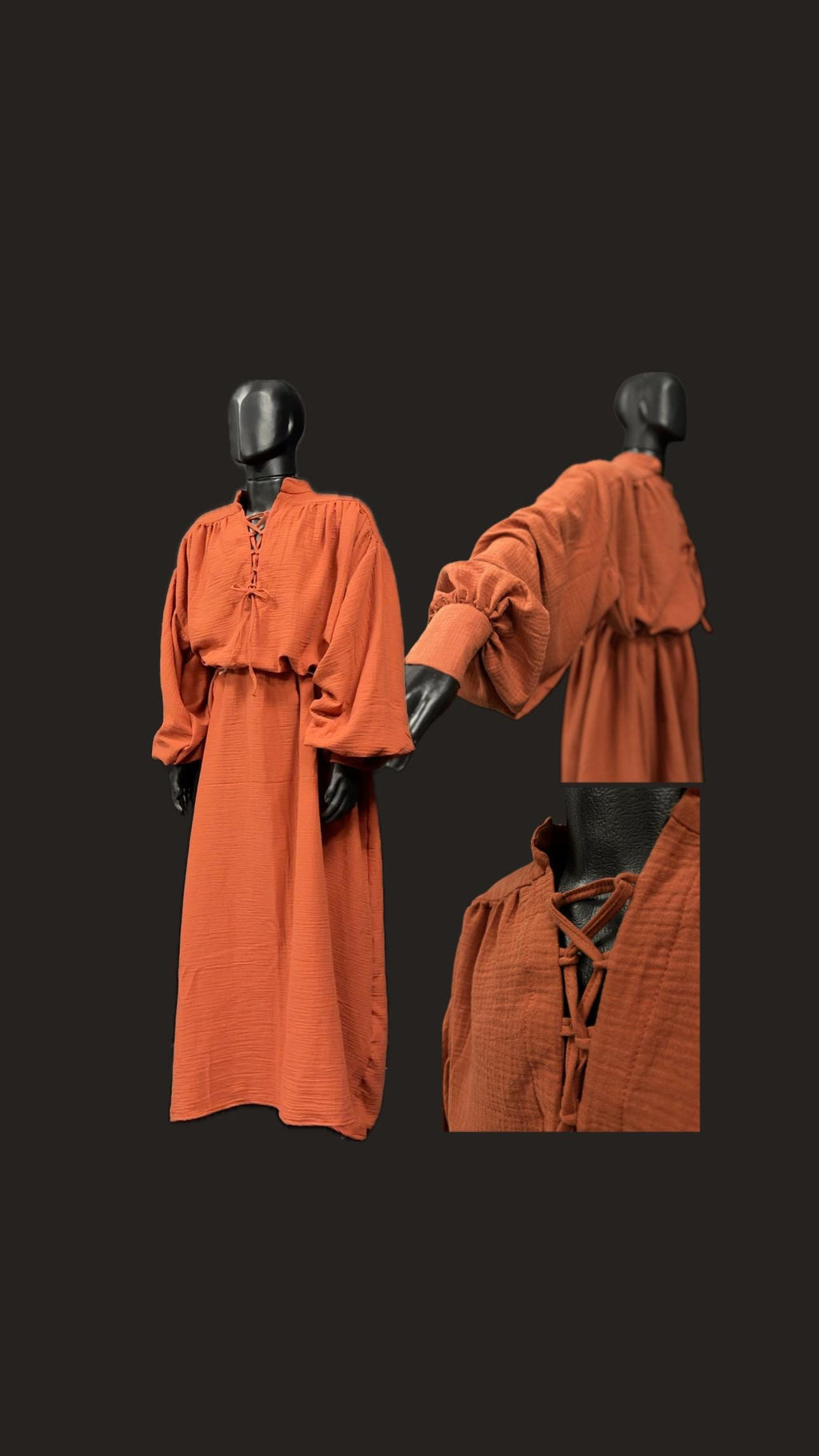 Dark Pastel Red – Dark Red Medieval Tunic, Handmade Renaissance Dress, Fantasy Outfit for Elf or Sorcerer, Terracotta Linen Gown