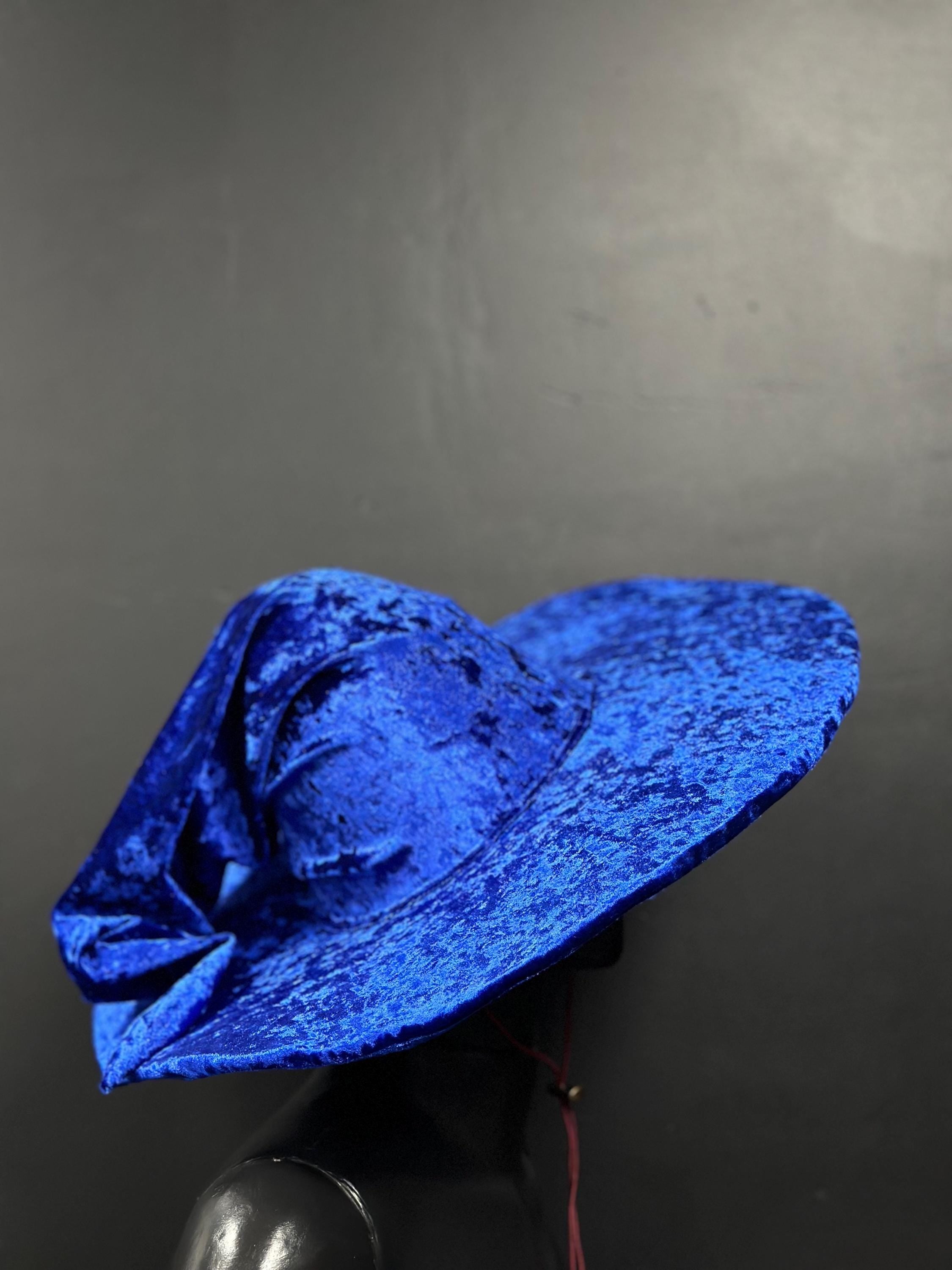 Blue Crushed Velvet Wizard Hat – Handmade Fantasy Hat, Medieval Renaissance Cosplay, Elven Costume Accessory, Custom Magic Hat