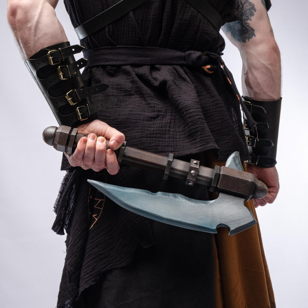 Dwarven Axe, Fantasy Battle Axe – Handcrafted Tribal Weapon – Wooden Prop for Dark-Armored Warriors