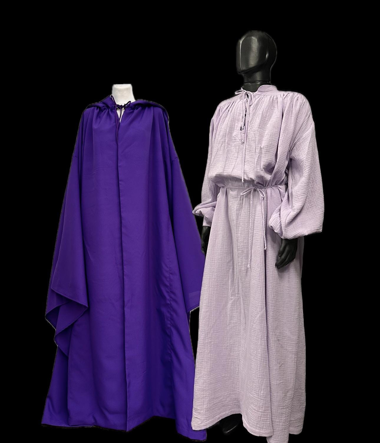 Violet Mist Set – Twilight Elegance Ensemble, Deep Purple Cloak and Muslin Tunic, Sorceress or Wizard Outfit, Fantasy Robe