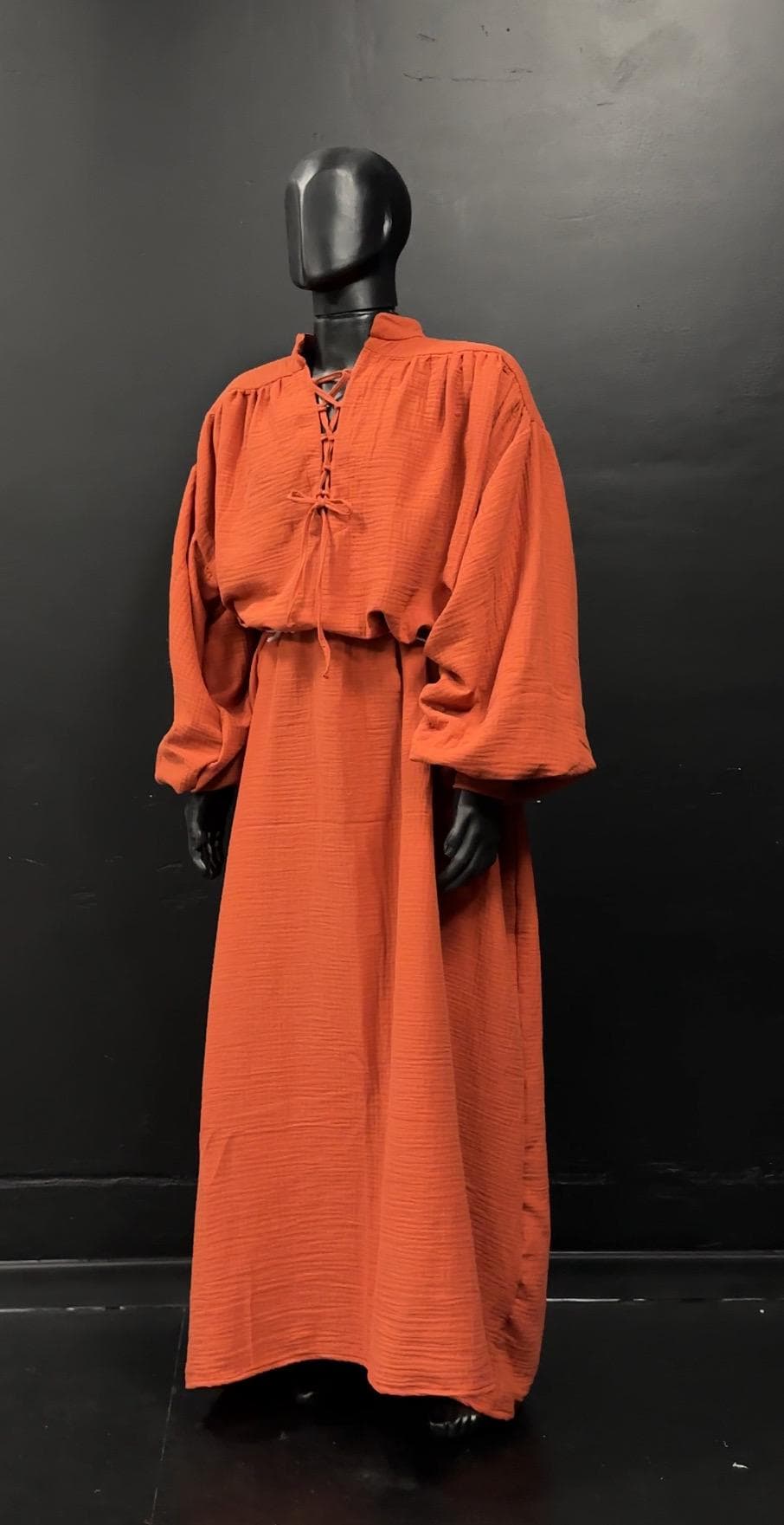 Dark Pastel Red – Dark Red Medieval Tunic, Handmade Renaissance Dress, Fantasy Outfit for Elf or Sorcerer, Terracotta Linen Gown