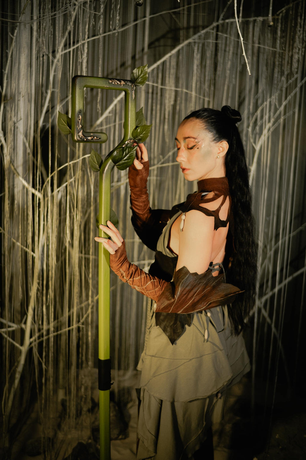 Wooden Fantasy Staff – The Verdant Key, Druid Accessory, Handcrafted Wooden Stave