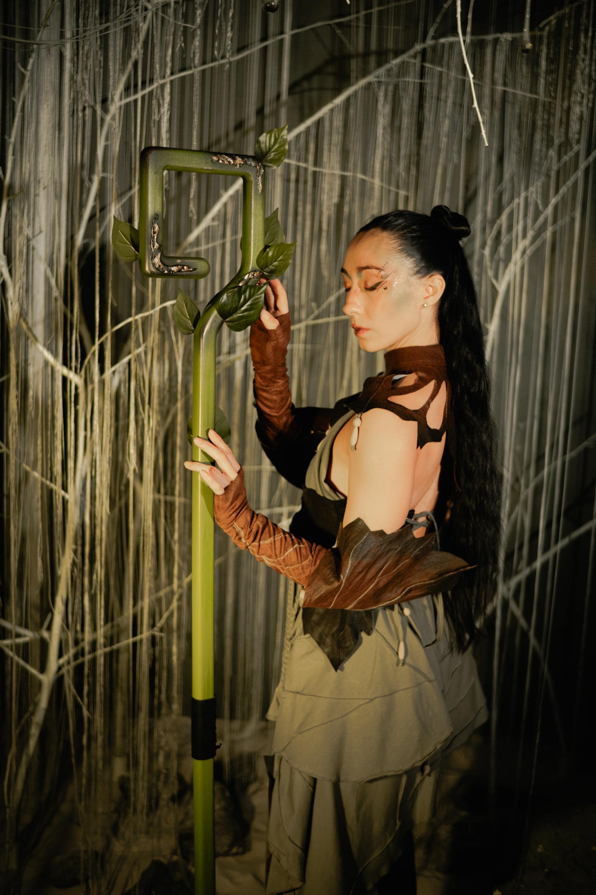 Wooden Fantasy Staff – The Verdant Key, Druid Accessory, Handcrafted Wooden Stave