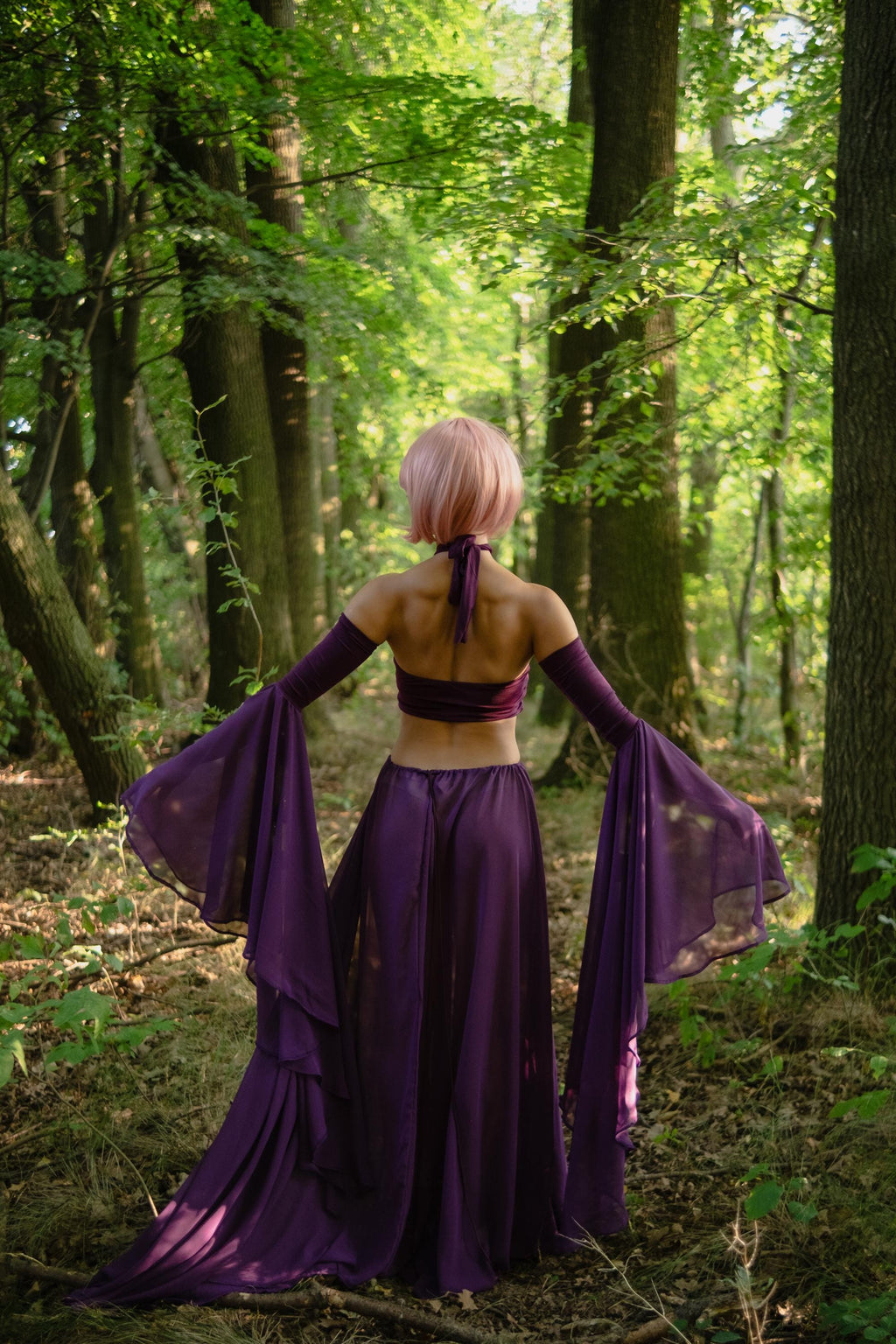 Purple Fantasy Fairy Costume – Moonlit Orchid, Elven Cosplay Dress with Flowers, Enchanted LARP Outfit, Witch or Goddess Gown