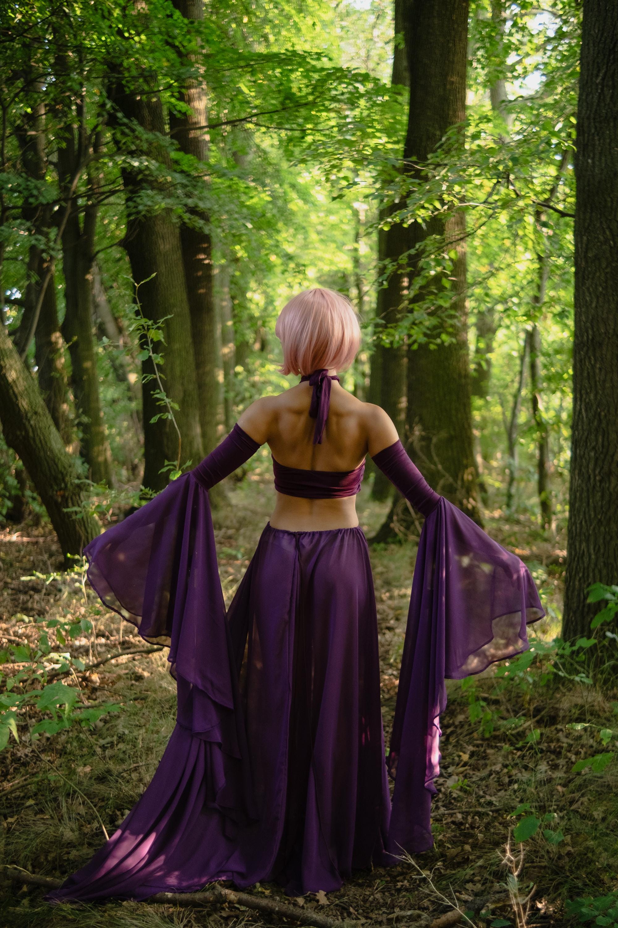 Purple Fantasy Fairy Costume – Moonlit Orchid, Elven Cosplay Dress with Flowers, Enchanted LARP Outfit, Witch or Goddess Gown