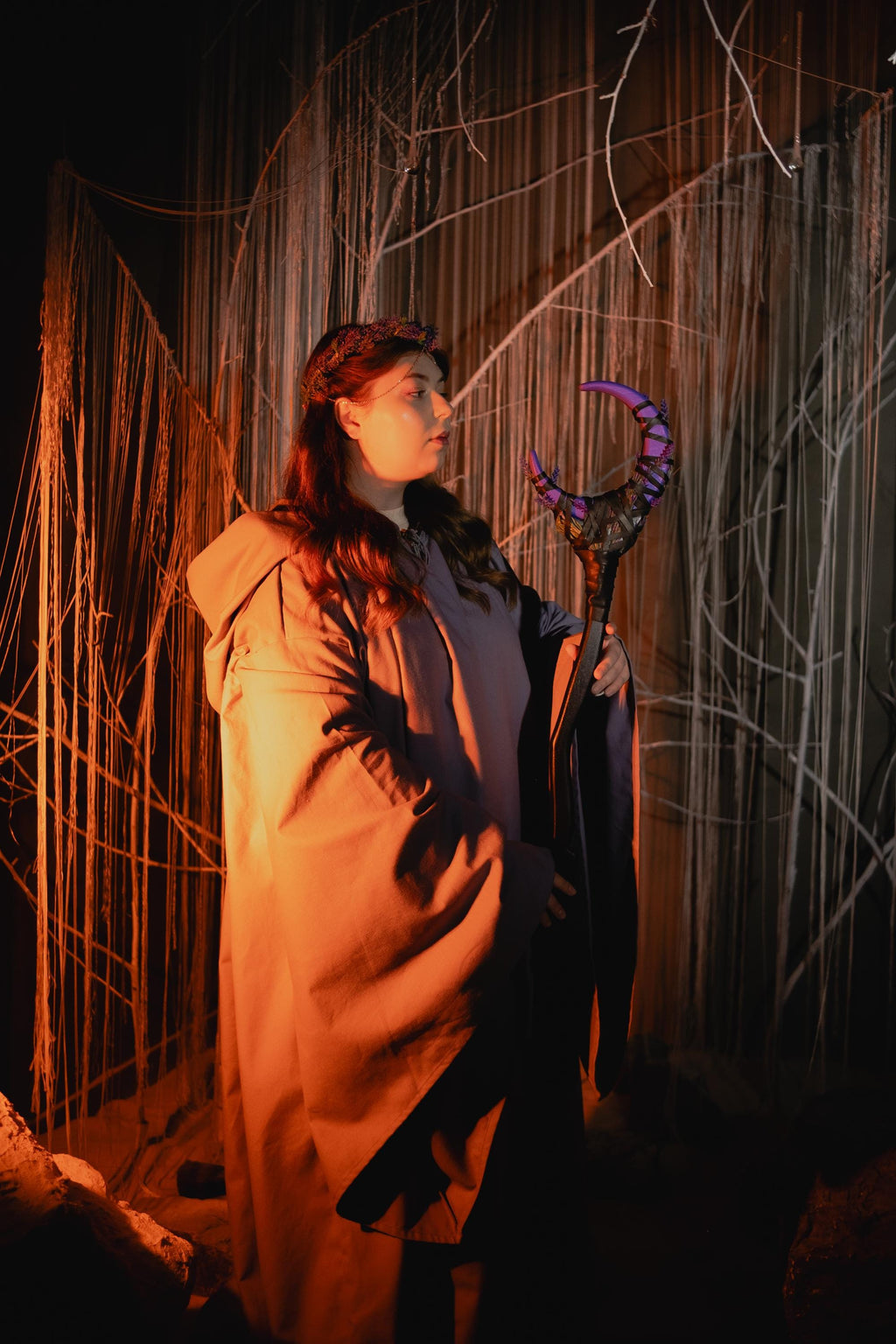 Purple Crescent Moon Staff – Druid Cosplay Wand, Lunar Rod, Witchcraft and Magic, Mystic Wizardry, Wiccan Rod, Costume Accessories, Alder