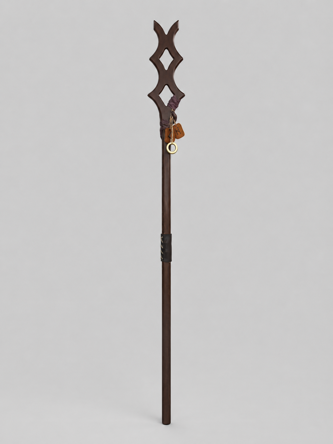 Wolf Spirit Totem Staff is a handmade wooden fantasy staff inspired by the quiet strength of the wolf and the deep atmosphere of the forest.