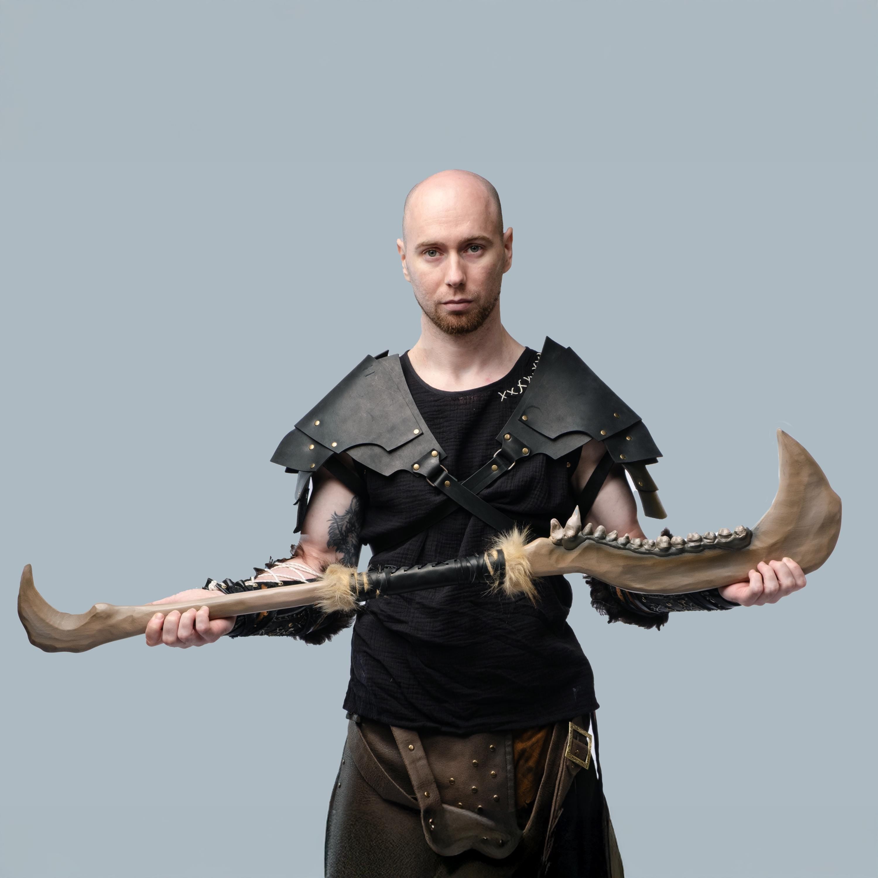 Savage Bone Club – Tribal Fantasy Weapon – Handmade Wooden Mace with 3D Printed Teeth – Cosplay, Barbarian Prop, Orc Warrior, Mythic Shaman