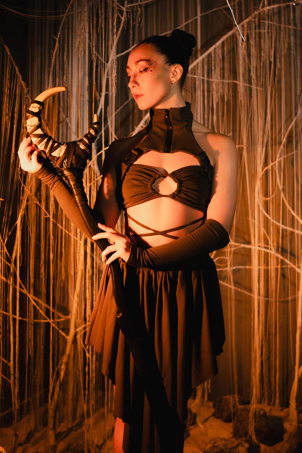 Beige Moon Staff – Ivory Light of Dawn, Wooden Wizard Wand, Handmade Ritual Prop, Fantasy Decor, Natural Alder Wood