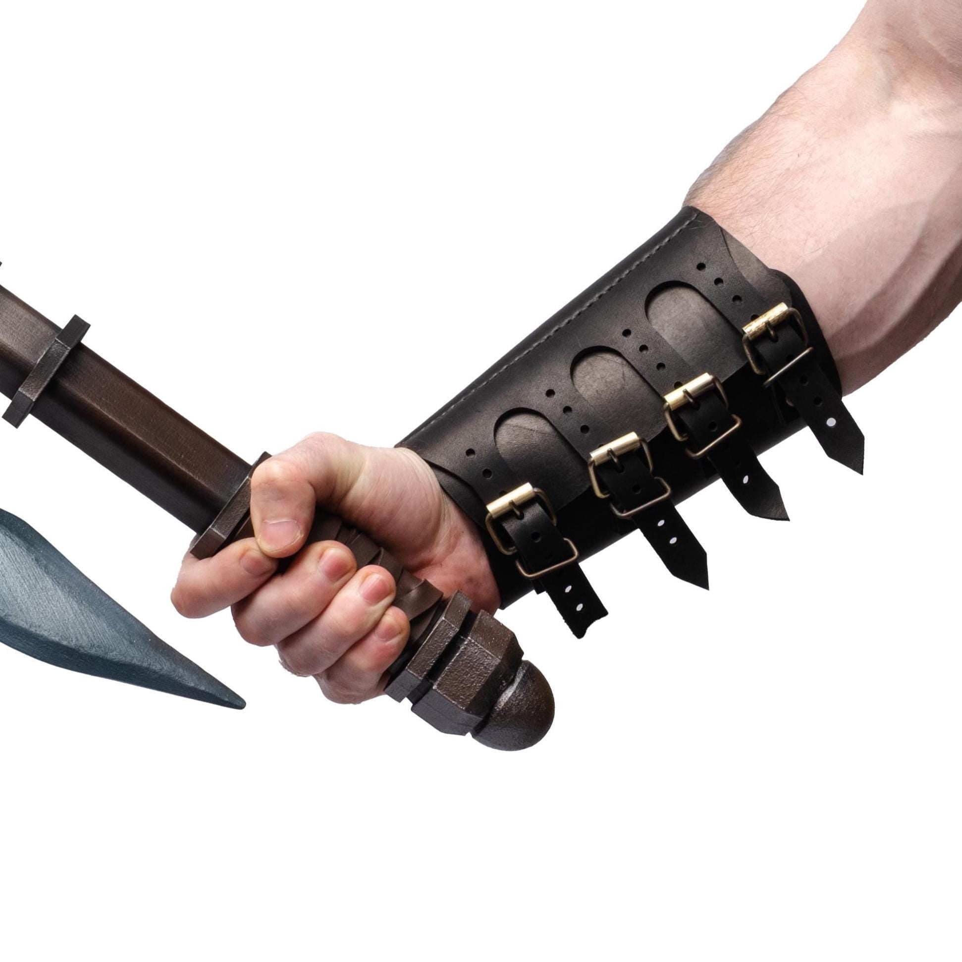 Leather Bracers with Metal Details of Valhalla  – Viking Arm Guards – Medieval LARP Armor – Handmade Cosplay Vambraces – Warrior Accessories