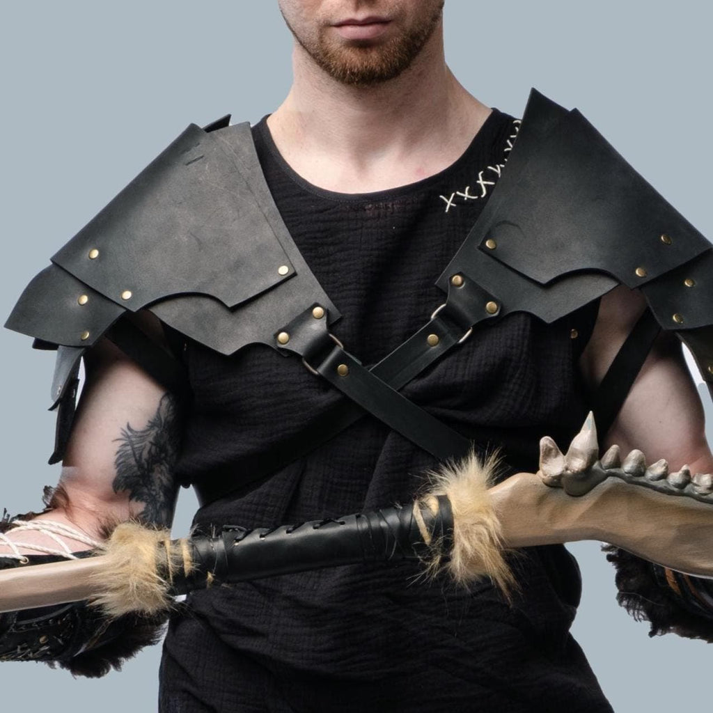 Leather Pauldrons, Leather Shoulders Armor for Cosplay
