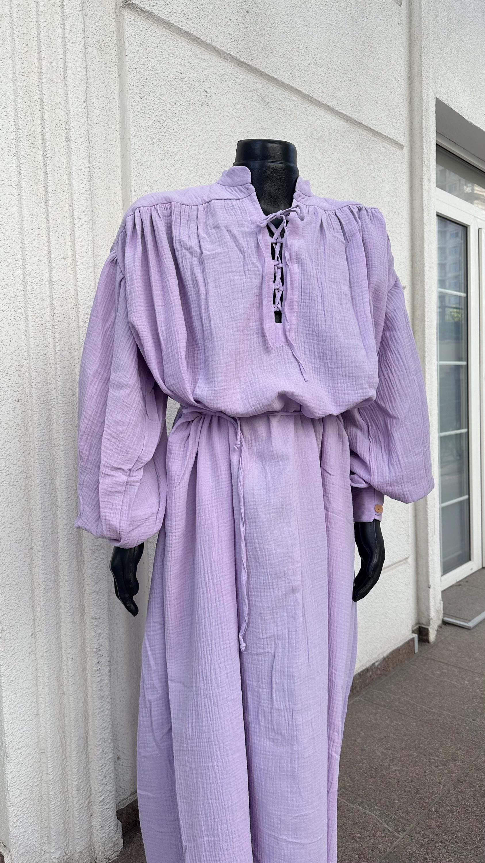 Violet Mist Set – Twilight Elegance Ensemble, Deep Purple Cloak and Muslin Tunic, Sorceress or Wizard Outfit, Fantasy Robe