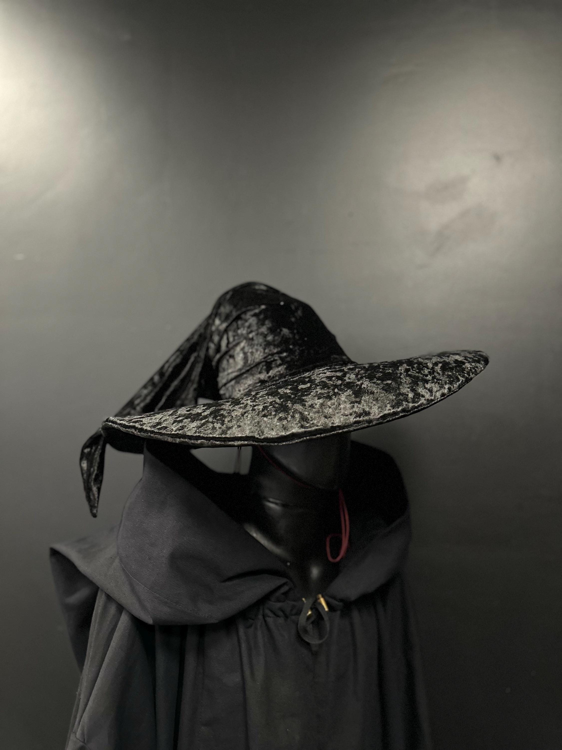 Black Crushed Velvet Wizard Hat – Handmade Medieval Fantasy Hat, Renaissance Cosplay Accessory, Custom Elven Magic Pointed Hat