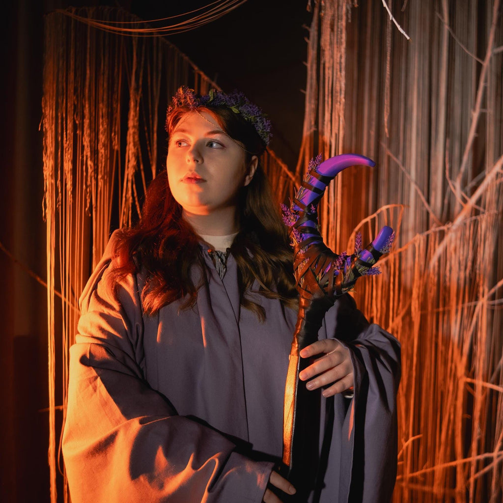 Purple Crescent Moon Staff – Druid Cosplay Wand, Lunar Rod, Witchcraft and Magic, Mystic Wizardry, Wiccan Rod, Costume Accessories, Alder