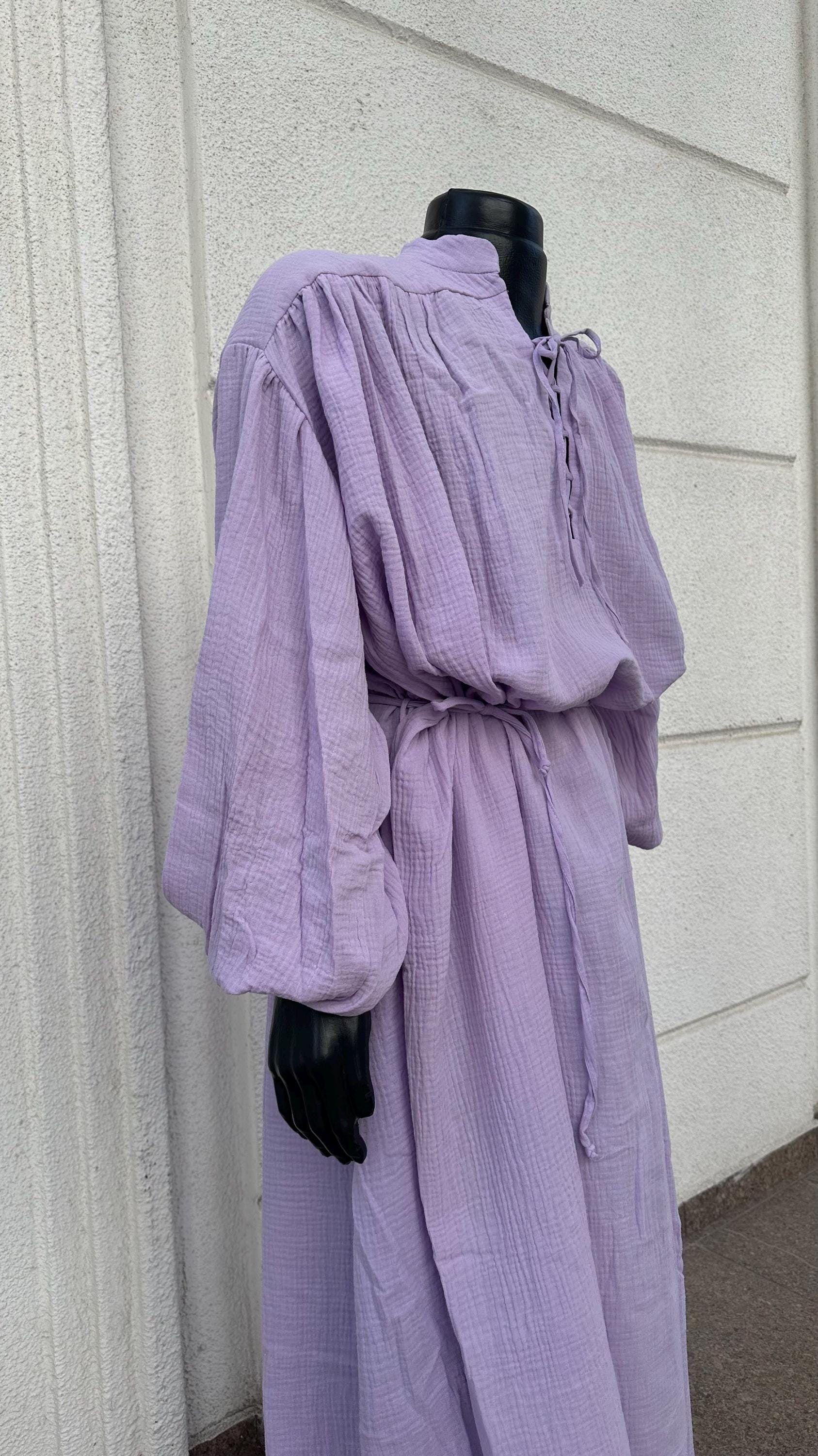 Violet Mist Set – Twilight Elegance Ensemble, Deep Purple Cloak and Muslin Tunic, Sorceress or Wizard Outfit, Fantasy Robe