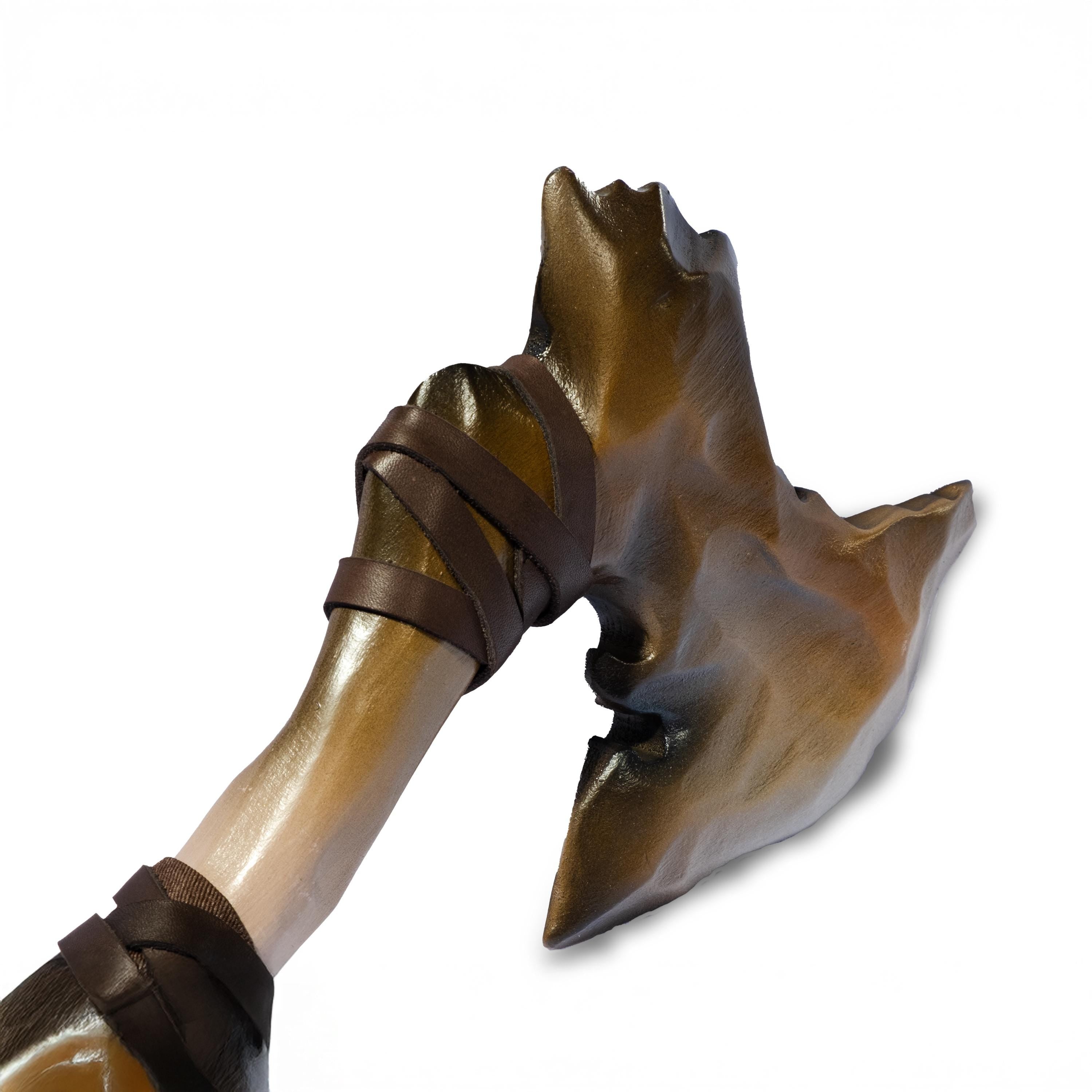 Primitive Wooden War Axe for Warriors and Druids,– Handcrafted Alder Wood & Leather Prop, Shaman's relic, Barbarian's axe