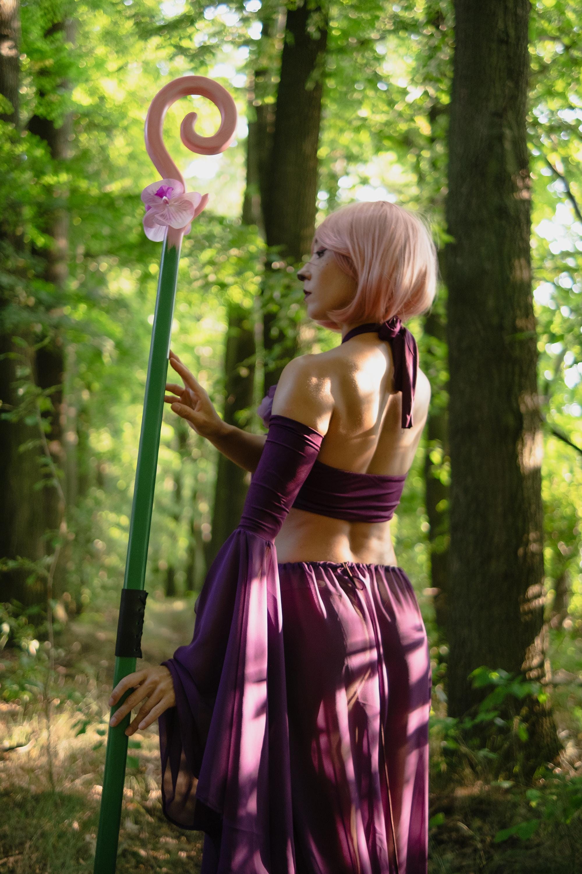 Cosplay Staff – "Orchid Blossom " Pink Wooden Wizard Prop Fantasy Roleplay, Mage or Sorcerer Costume, Witch, Fairy or Elf