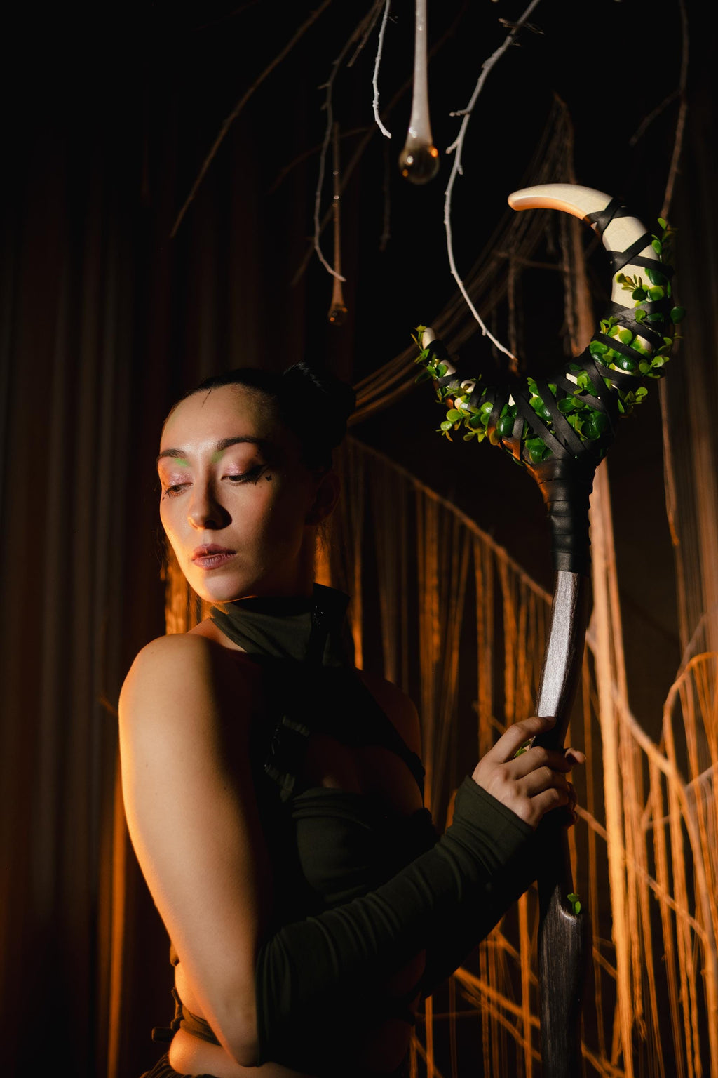 Crescent Moon Staff — Big Lunar Magical Stick Cosplay for Witchcraft and Mages, Wizardry Cosplay, Alder made Props Wizard Staff