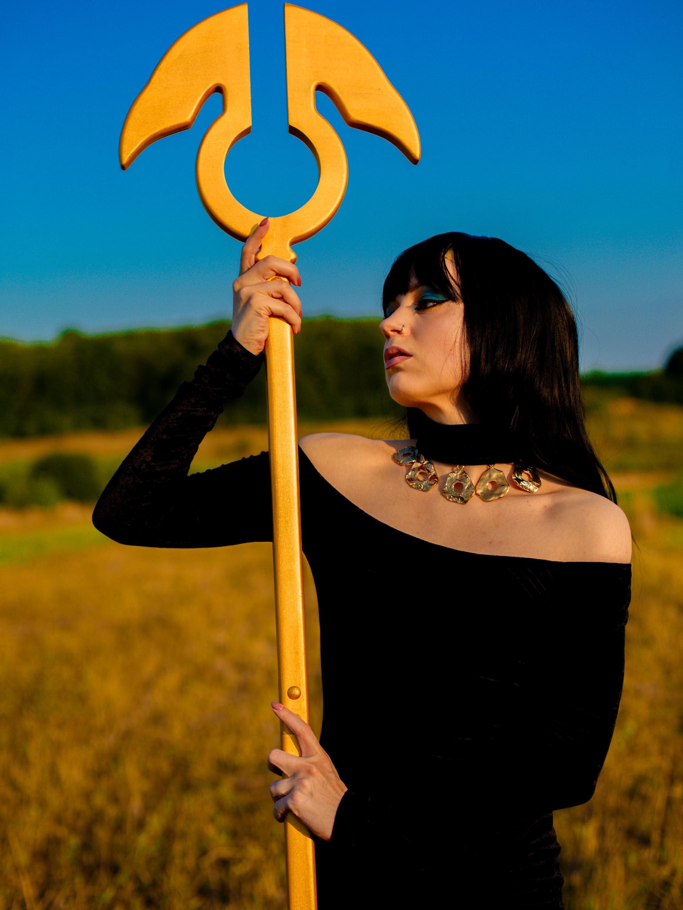 Wings of Protection – The Golden Egyptian Staff, Handmade Horus Wooden Staff, Pharaoh Ceremony, Spiritual Symbol