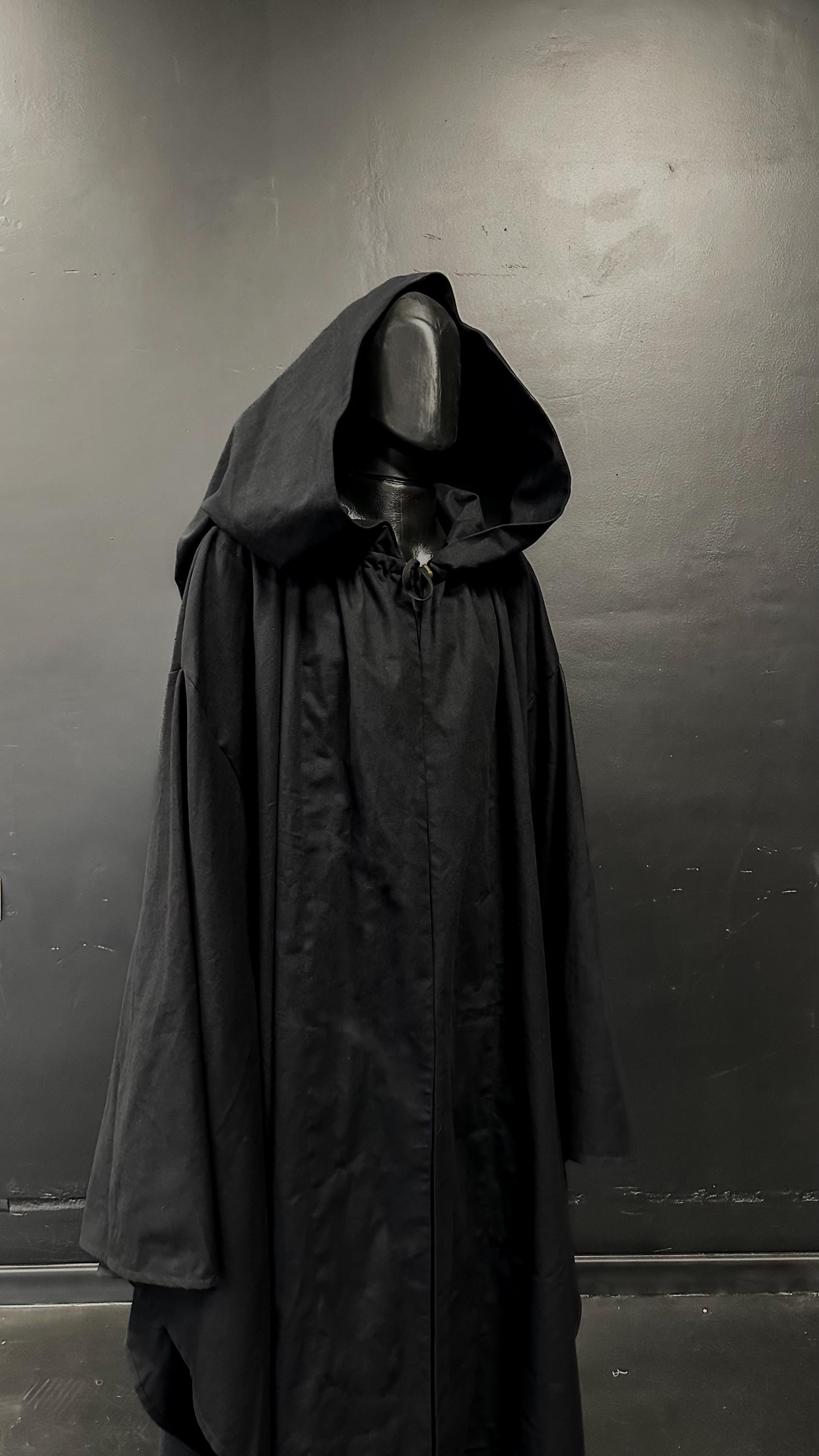 Raven Hooded Cloak – Dark Black Mantle, Hooded Cape, Unisex Medieval Fantasy Outfit, Handmade Renaissance Robe, Cosplay Costume