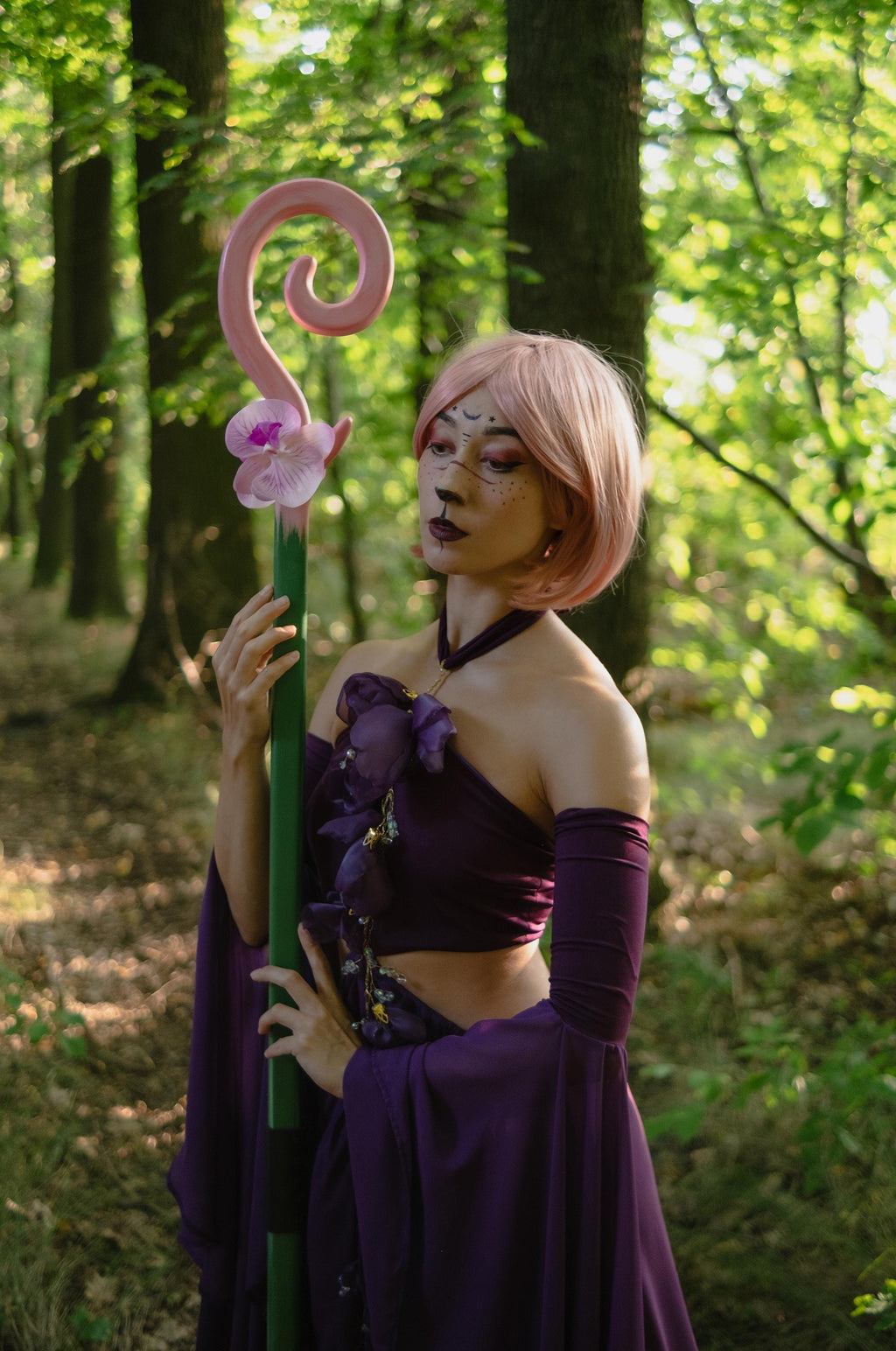 Cosplay Staff – "Orchid Blossom " Pink Wooden Wizard Prop Fantasy Roleplay, Mage or Sorcerer Costume, Witch, Fairy or Elf