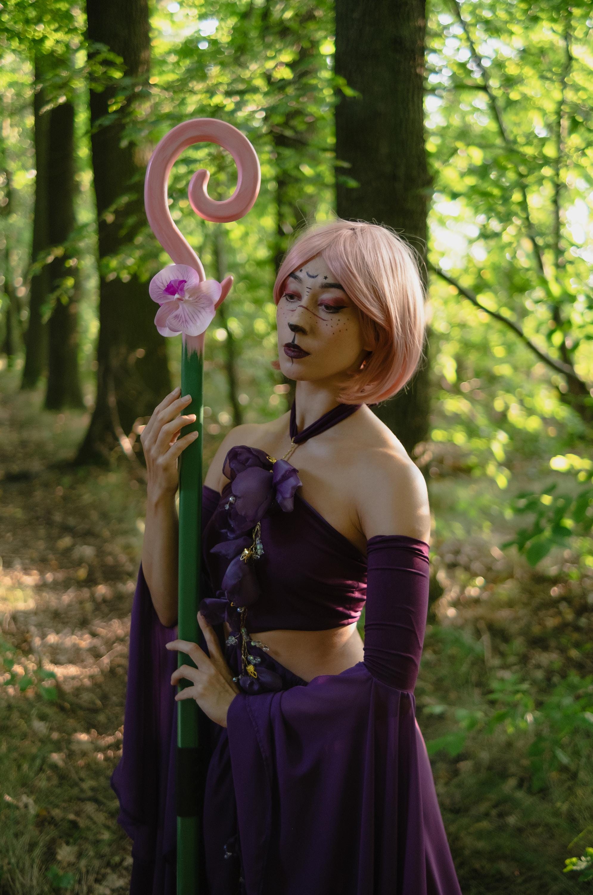 Cosplay Staff – "Orchid Blossom " Pink Wooden Wizard Prop Fantasy Roleplay, Mage or Sorcerer Costume, Witch, Fairy or Elf