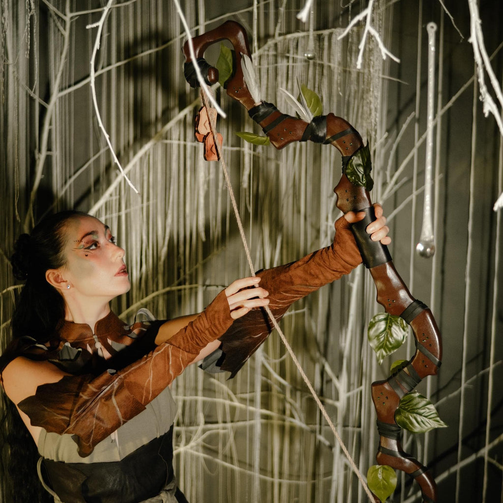 The Forest Bow – Whispering Wood, Wooden Fantasy Bow for Cosplay, Elven Handmade Art, Pixie Forest Prop, Mythical Woodland Accessory