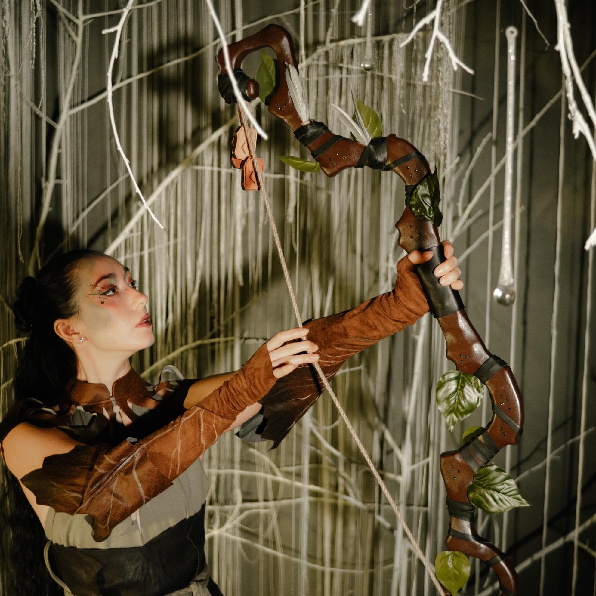 The Forest Bow – Whispering Wood, Wooden Fantasy Bow for Cosplay, Elven Handmade Art, Pixie Forest Prop, Mythical Woodland Accessory