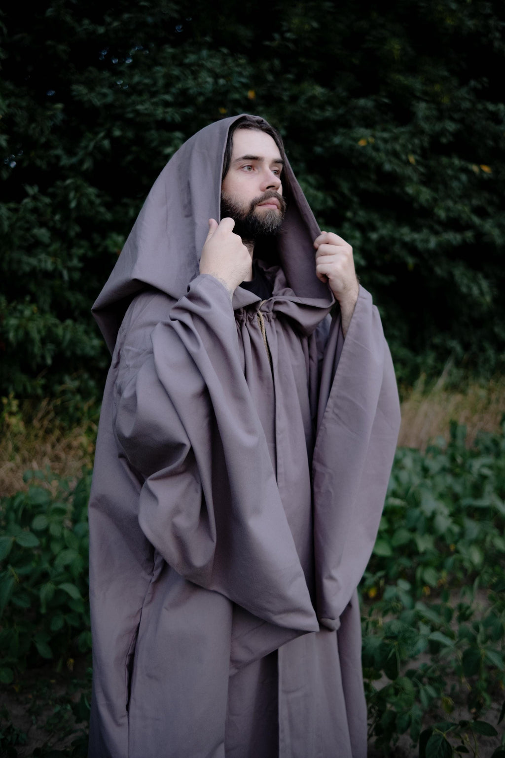Graphite Night Cloak – Handmade Hooded Cape, Unisex Medieval Fantasy Mantle, Renaissance Costume Robe, Custom Dark Gray Cloak