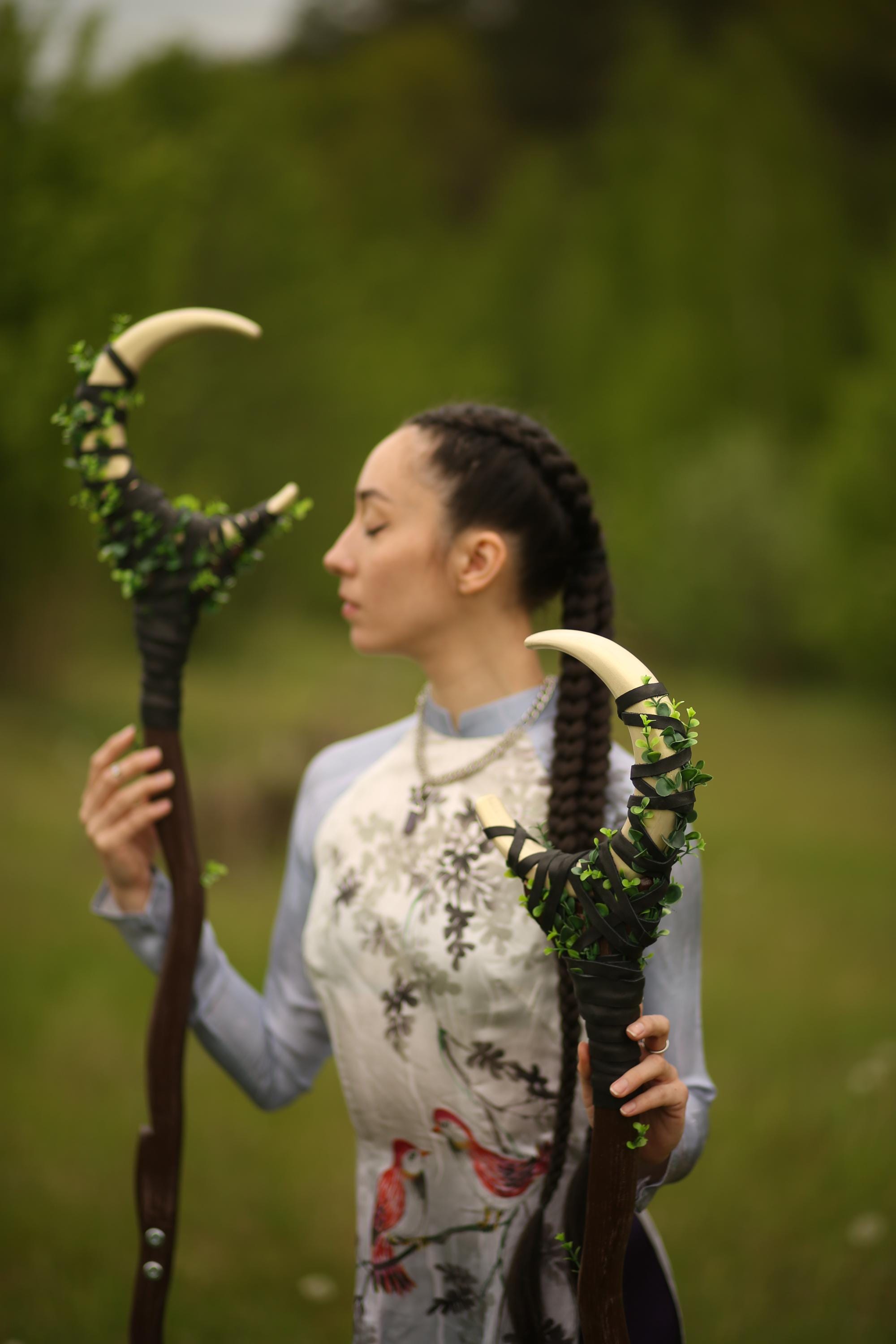 Crescent Moon Staff — Magical Stick Cosplay, Wizard, Witchcraft Draconic Wood, Wicca, Costume Accessories, Wizardry Cosplay, Alder