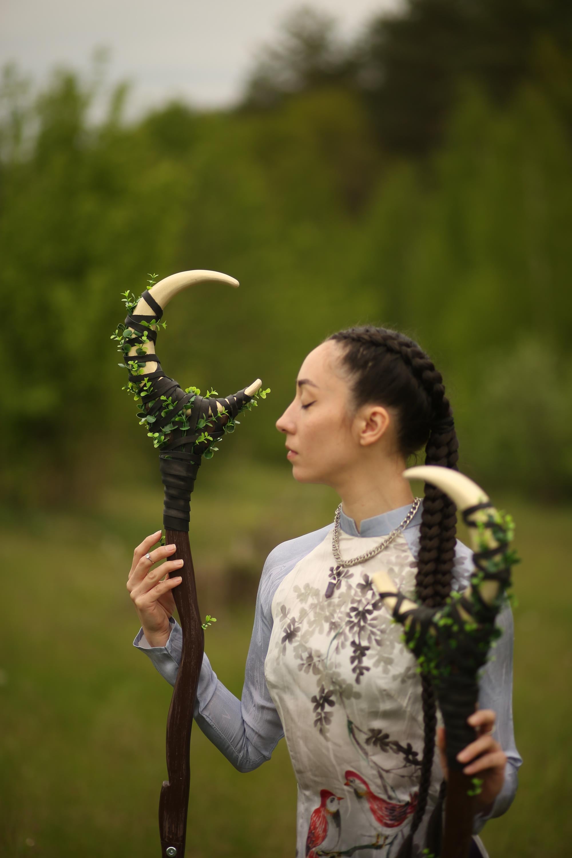 Crescent Moon Staff — Magical Stick Cosplay, Wizard, Witchcraft Draconic Wood, Wicca, Costume Accessories, Wizardry Cosplay, Alder