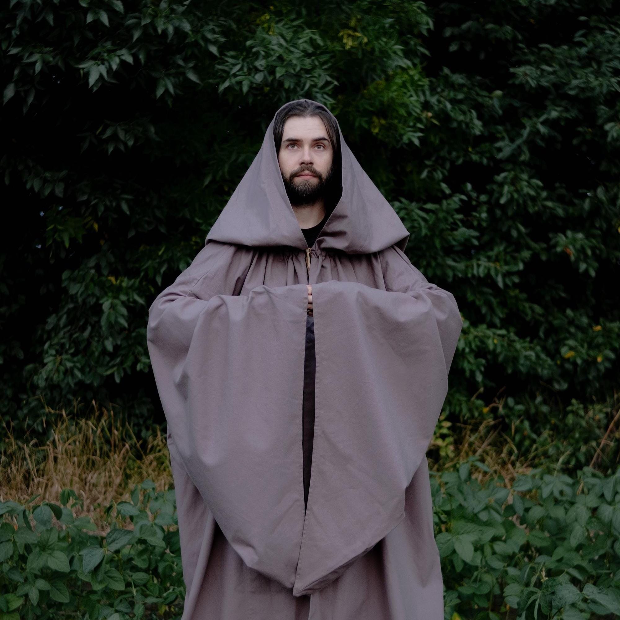 Graphite Night Cloak – Handmade Hooded Cape, Unisex Medieval Fantasy Mantle, Renaissance Costume Robe, Custom Dark Gray Cloak