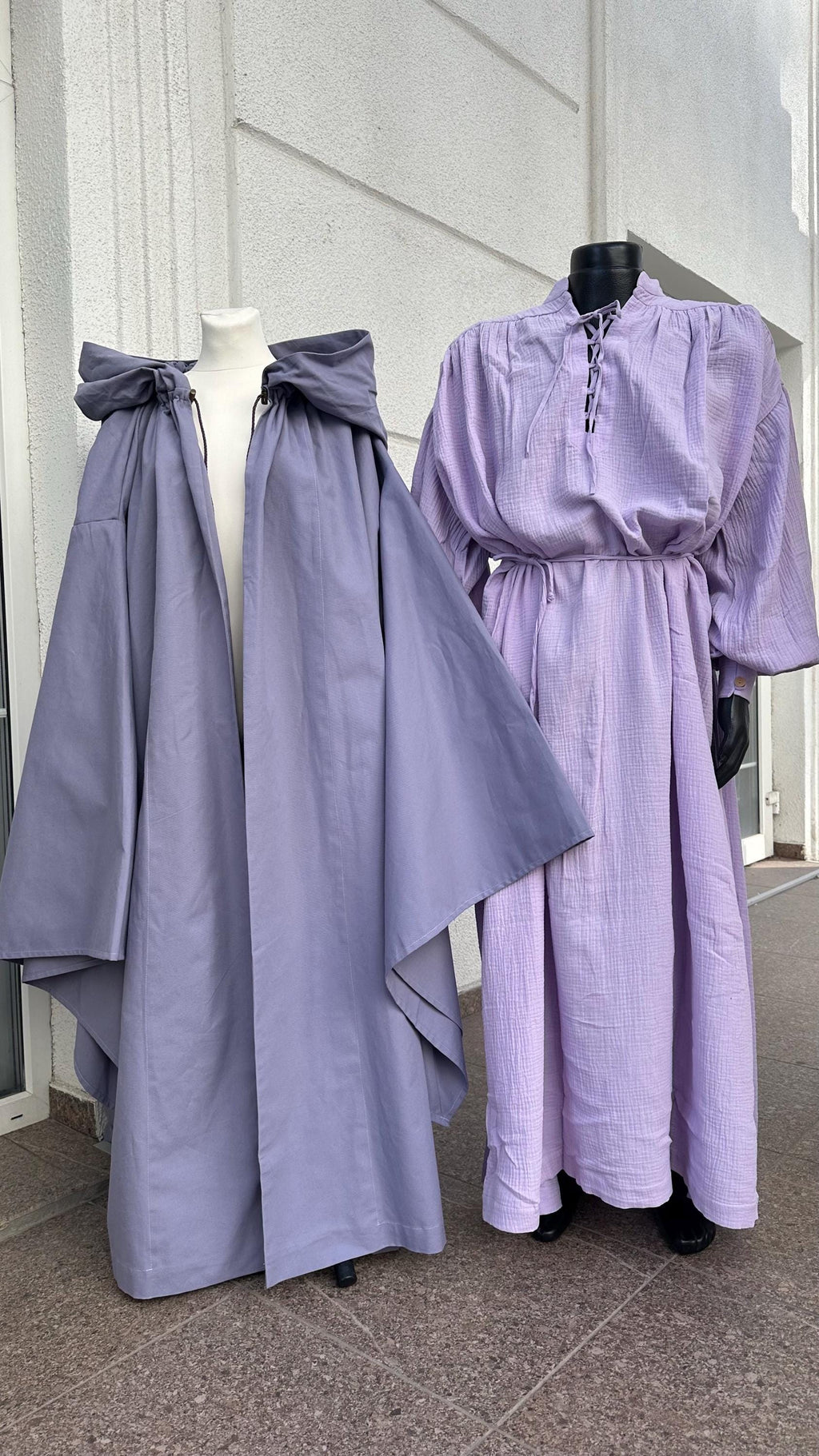 Lavender Moon Set – Mist Gray Harmony, Lavender Gray Cloak and Tunic, Elven Mage Outfit, Soft Gray Lavender Robe, Renaissance Attire