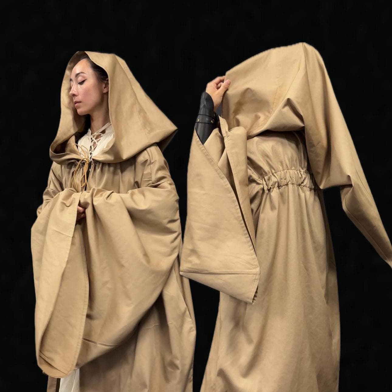 Golden Beige Cloak – Handmade Hooded Cape, Unisex Medieval Fantasy Mantle, Renaissance Costume Robe, Custom Beige Brown Cloak