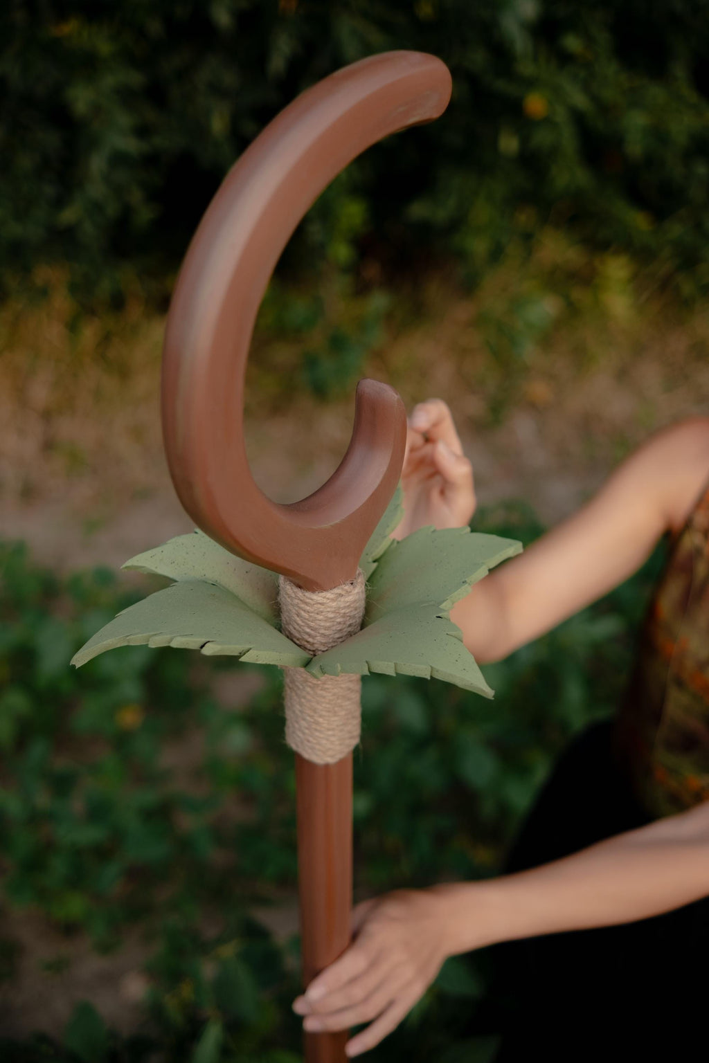 Petal Crescent - Druid Staff with EVA Foam Leaves – Handmade Wooden Nature Staff for Cosplay