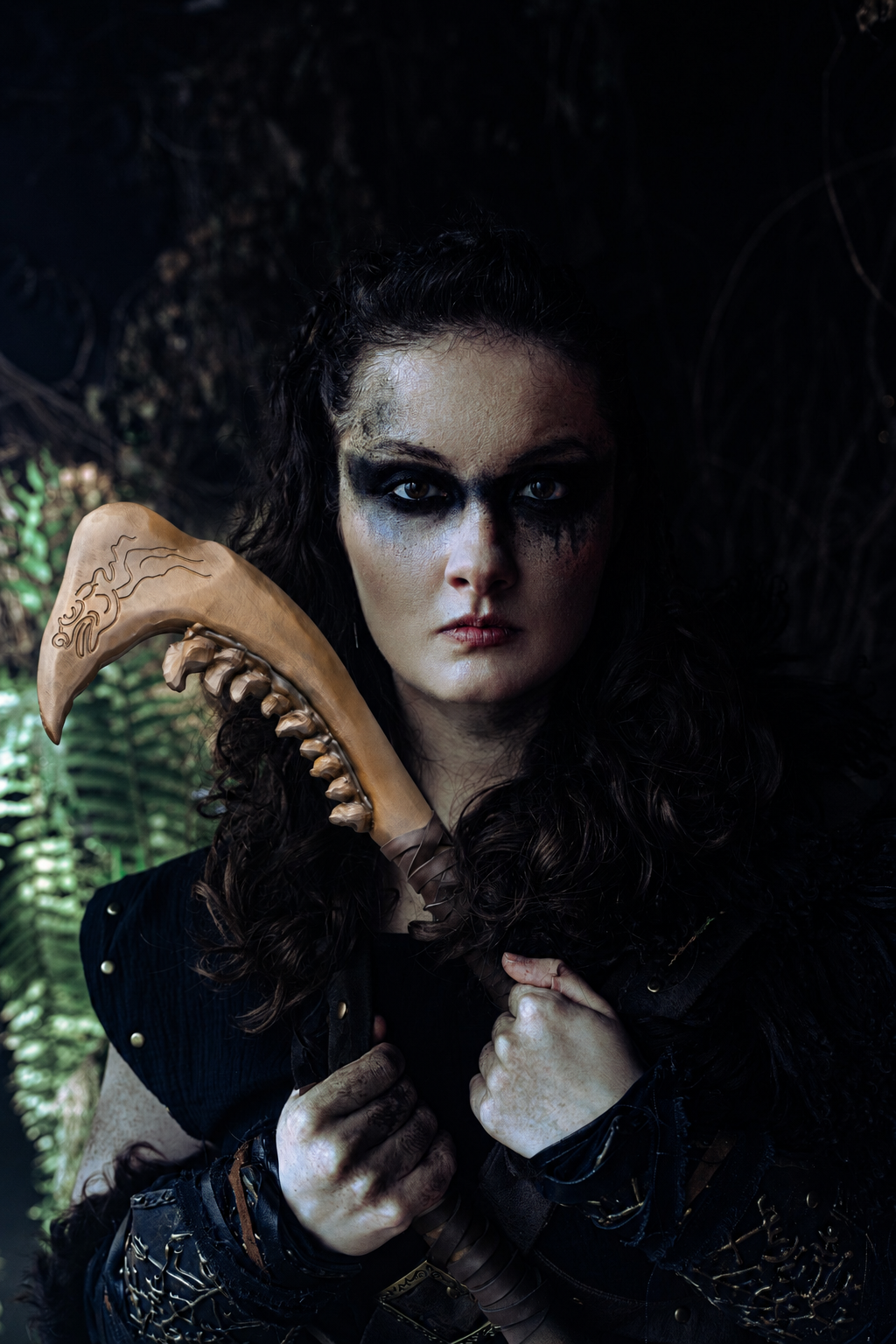Handmade alder wood fantasy accessory with leather-wrapped detail