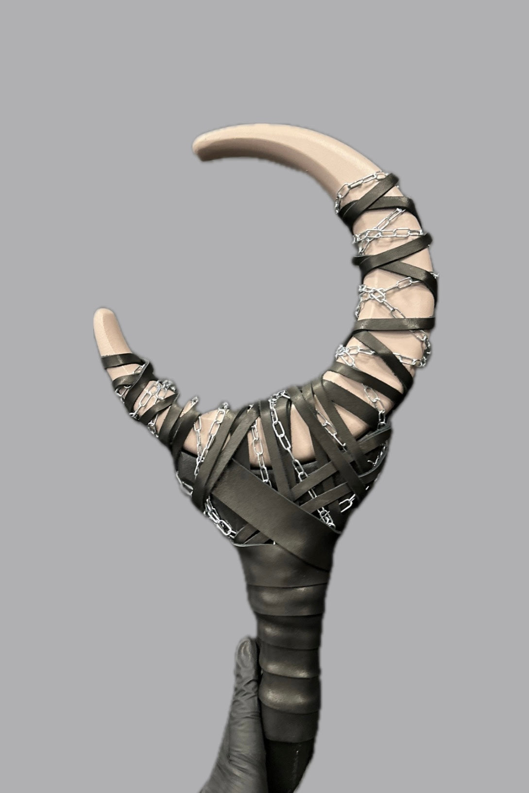 Ivory Dawn Chained Crescent Moon Staff with pale crescent design