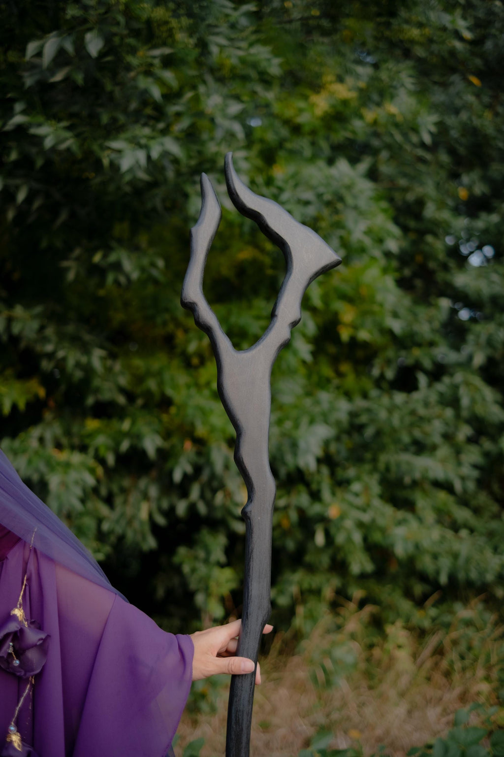 Dark Antler Staff – Wooden Fantasy Cosplay Prop, Druid Elf Mage Costume Staff,