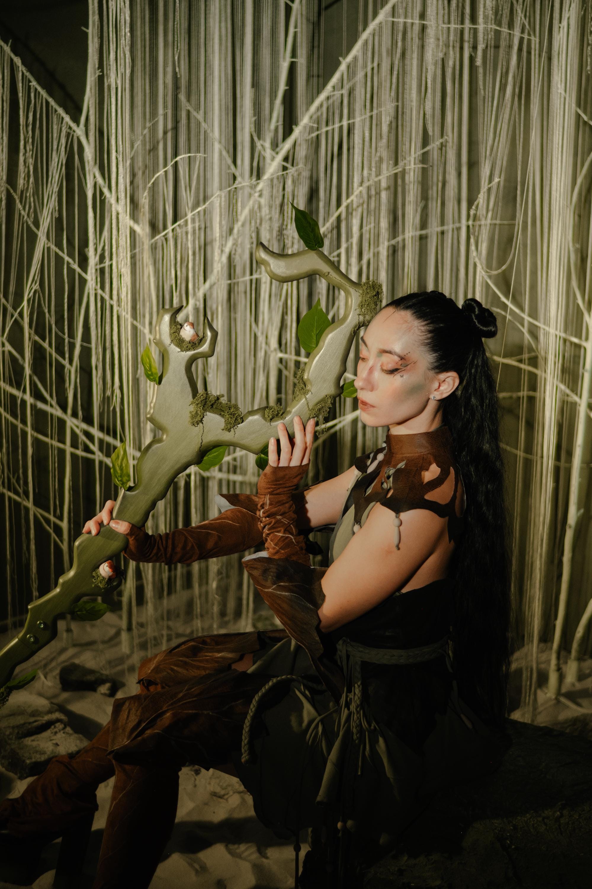 Druid Staff – The Woodland Haven, Forest Guardian Stave With Little Birds, Fantasy Wizard Prop