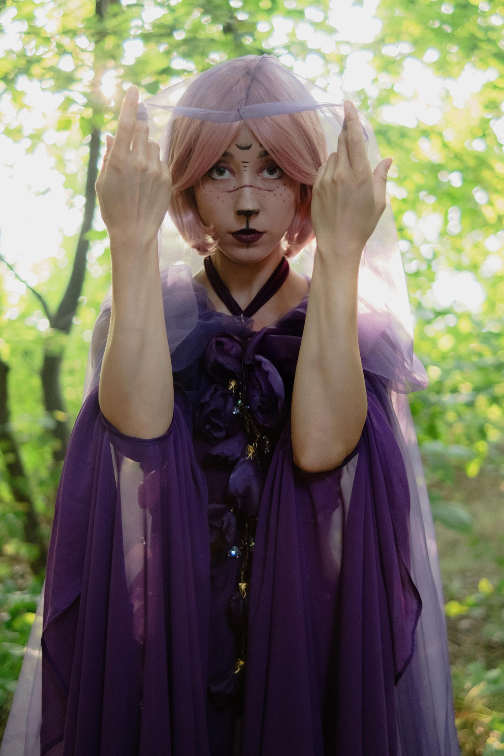 Purple Fantasy Fairy Costume – Moonlit Orchid, Elven Cosplay Dress with Flowers, Enchanted LARP Outfit, Witch or Goddess Gown