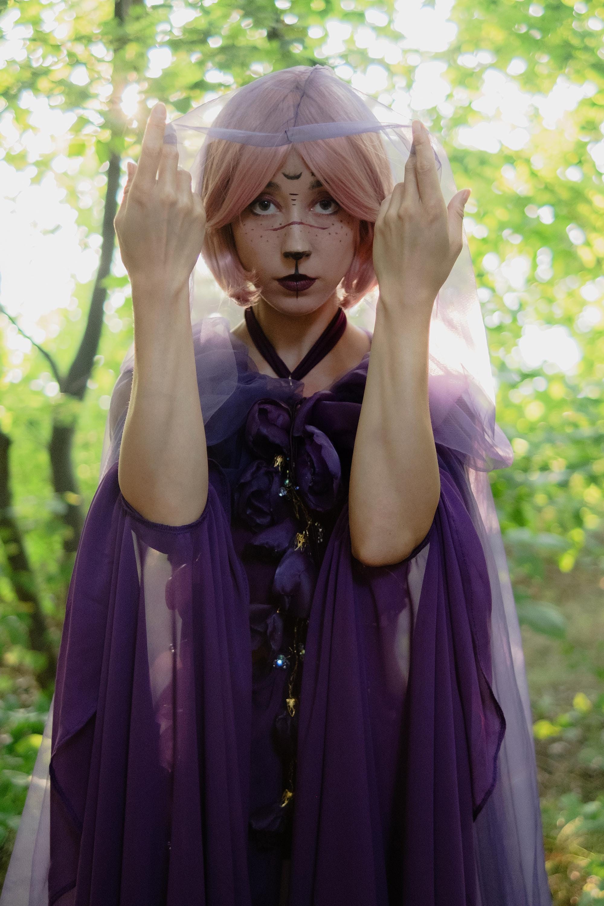 Purple Fantasy Fairy Costume – Moonlit Orchid, Elven Cosplay Dress with Flowers, Enchanted LARP Outfit, Witch or Goddess Gown